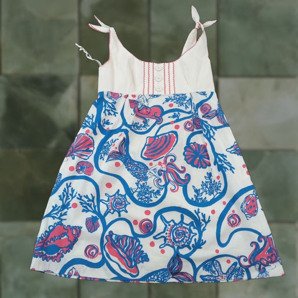 Lilly Pulitzer Lilly Pulitzer Dress Womens Sundress Size 8 Blue White Mermaid Shells Sleeveless Size M / US 6-8 / IT 42-44 - 1 Thumbnail