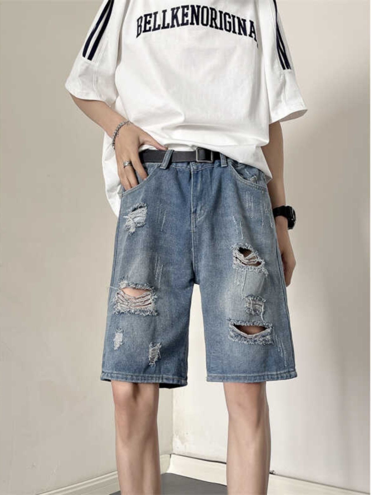 Japanese Brand × Jean Retro loose casual distressed denim shorts Size US 30 / EU 46 - 2 Thumbnail