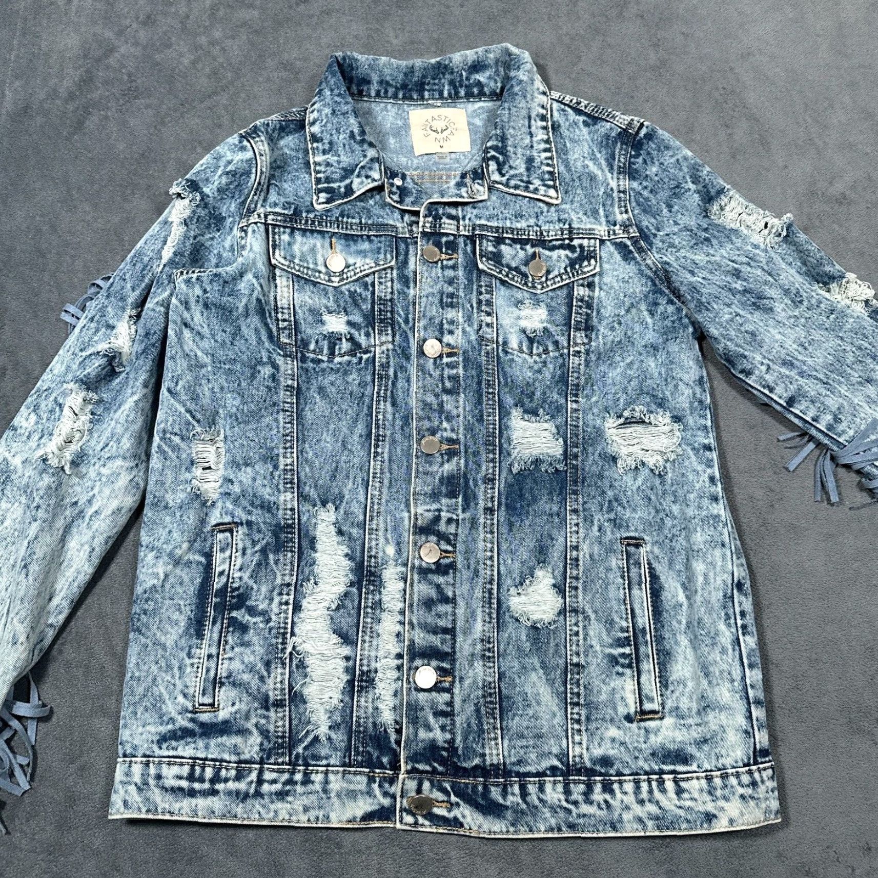 Denime VINTAGE Fantastic Fawn Denim Trucker Jacket Women’s Medium Blue Acid Wash Fringe Western 90s Casual Size 32" / US 10 / IT 46 - 2 Thumbnail
