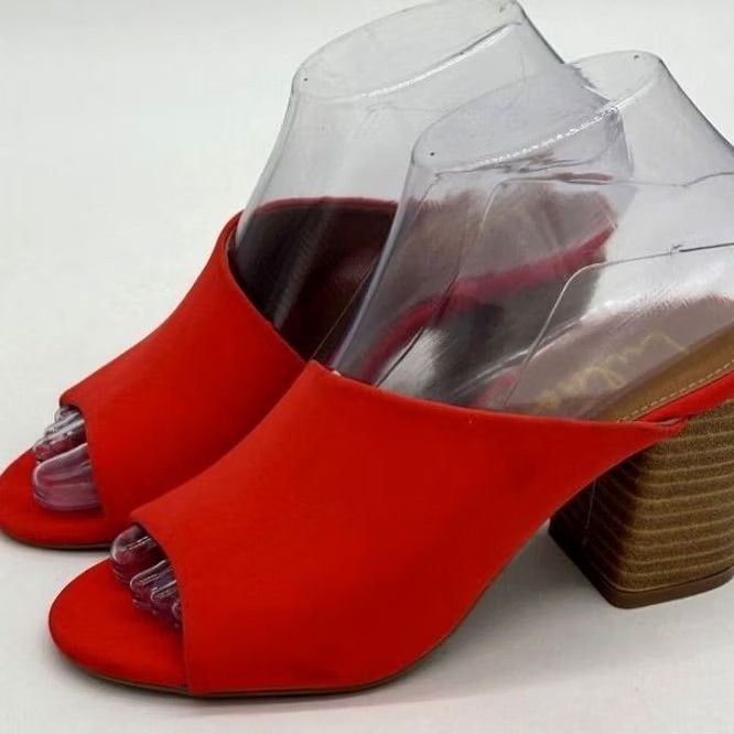 Lulus Lulus Heels Mules Womens 5.5 Red Peep Toe Slip On Comfort Blocked High Heel New Size US 6 / IT 36 - 4 Thumbnail