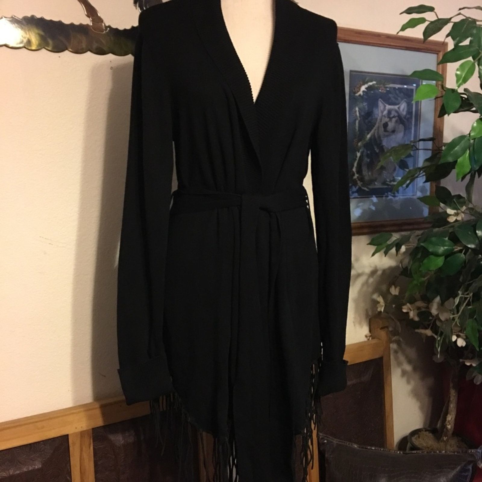 Other RXB black belted long jacket with fringe hem Size L / US 10 / IT 46 - 1 Thumbnail
