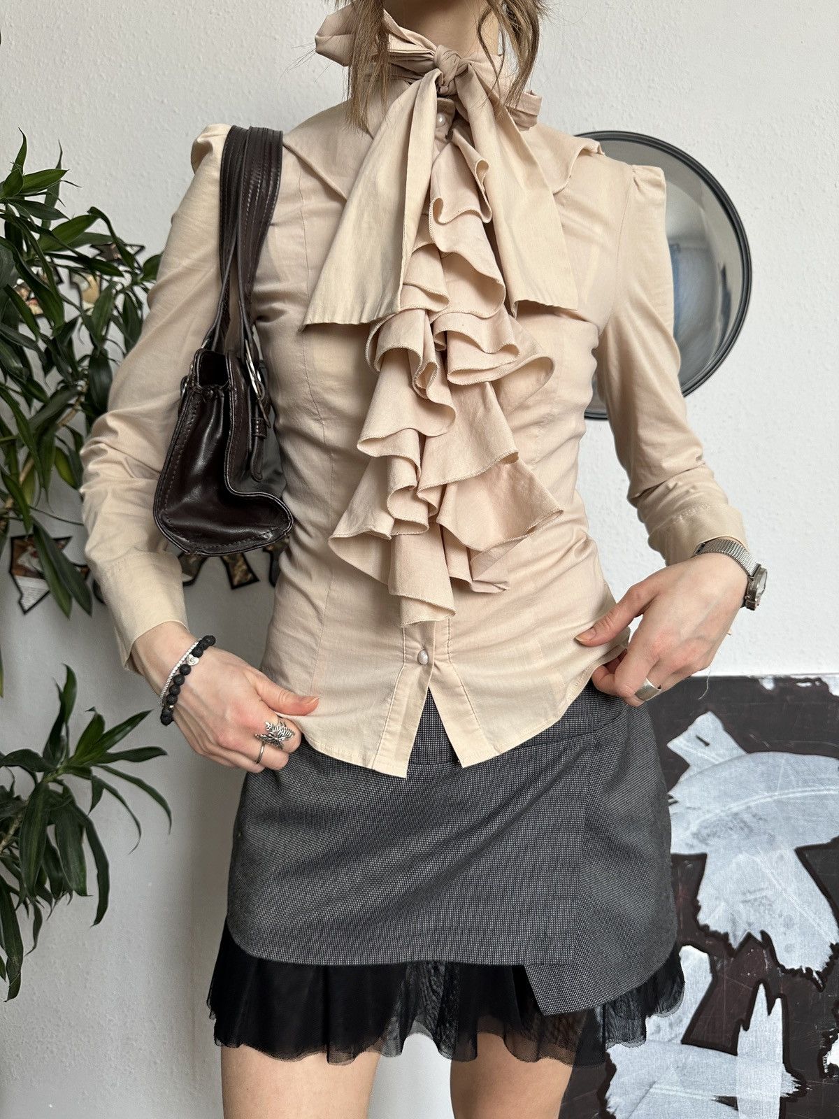 Vintage Ruffle Crinkle Blouse Voluminous Victorian Inspired Sheath Size S / US 4 / IT 40 - 1 Thumbnail