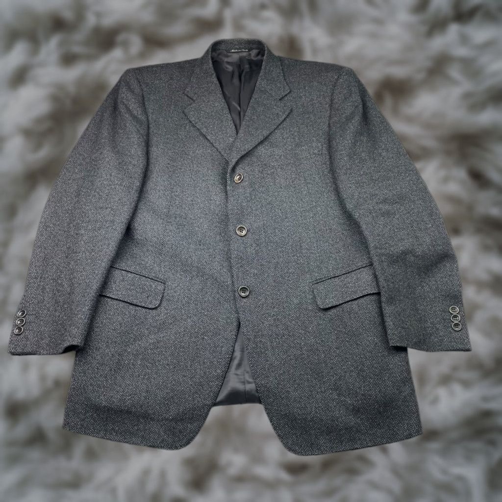 Canali VINTAGE Canali Proposta Men's Blazer 42R Gray Herringbone Wool Tweed 3-Button Notch Lapel Italy Mens Size 42R - 1 Thumbnail