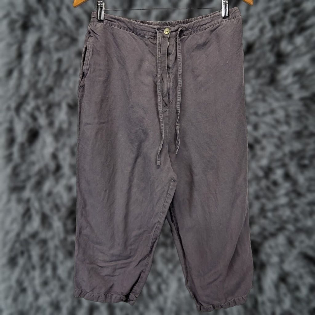 Vintage ASZ Studio Linen Blend Capri Crop Pants XL Womens Grey Drawstring Lagenlook Pants Size 40" / US 18 - 1 Thumbnail