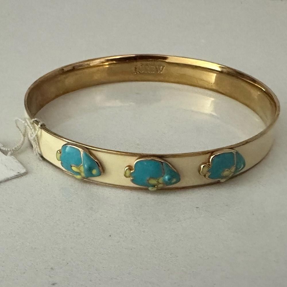 J.Crew J. Crew Blue Fish and Ivory Enamel Gold Tone Bangle Bracelet Size ONE SIZE - 1 Thumbnail