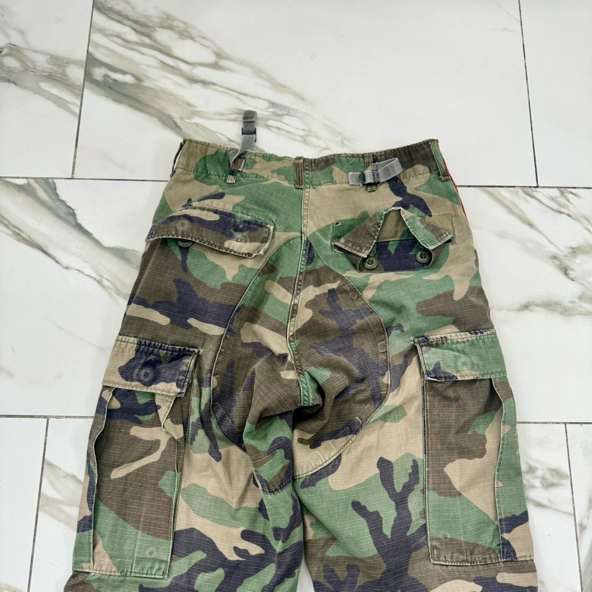 Vintage REWORKED CAMO CARGO RED STRIPE MILITARY PANTS! Size US 28 / EU 44 - 7 Thumbnail