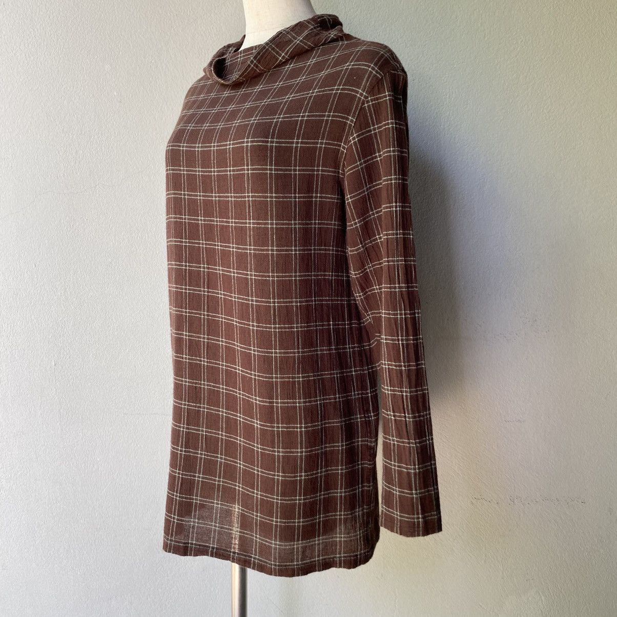 Issey Miyake Plantation Brown Plaid Long Sleeve Hoodie Top Size M / US 6-8 / IT 42-44 - 1 Thumbnail