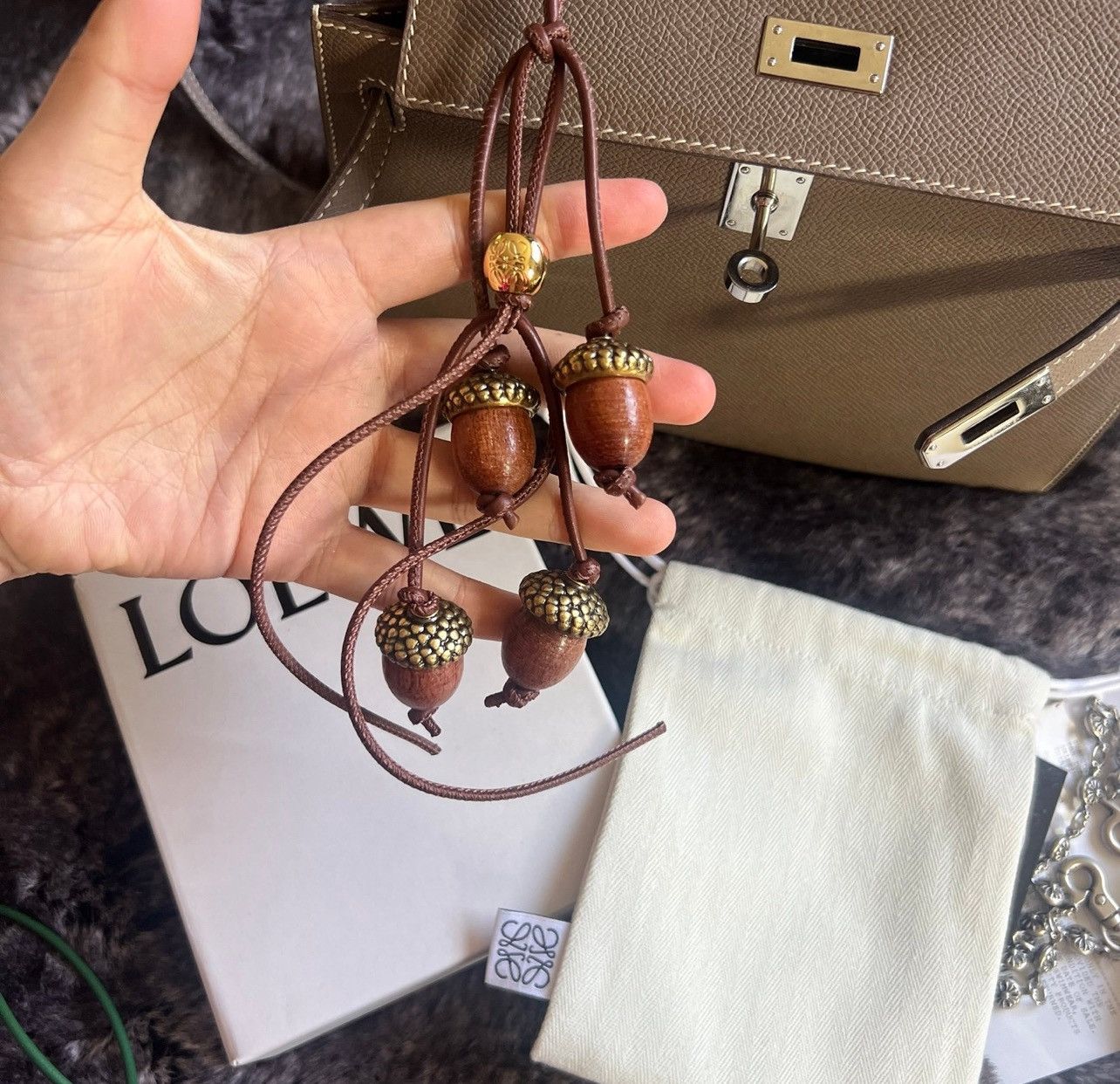 Loewe Loewe Leather Wooden Acorn Bag Charm Brown Rare New Keychain Size ONE SIZE - 1 Thumbnail