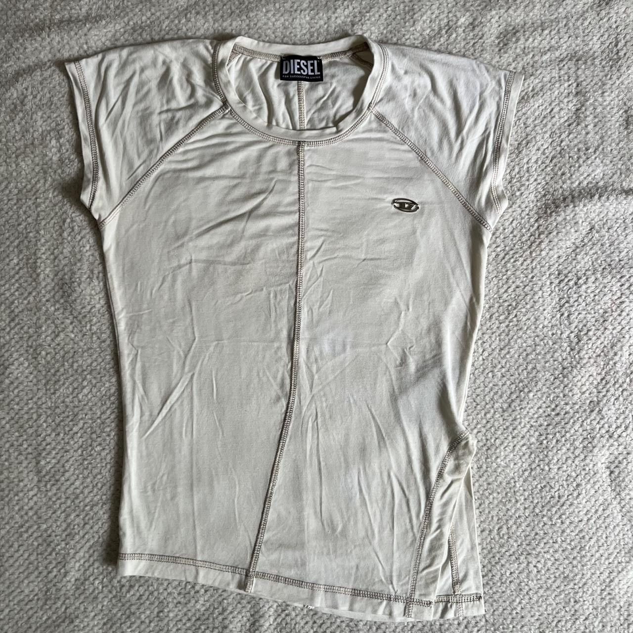 Diesel DIESEL Light Beige T-Shirt with Side Slit & Metal Logo Size M / US 6-8 / IT 42-44 - 2 Thumbnail