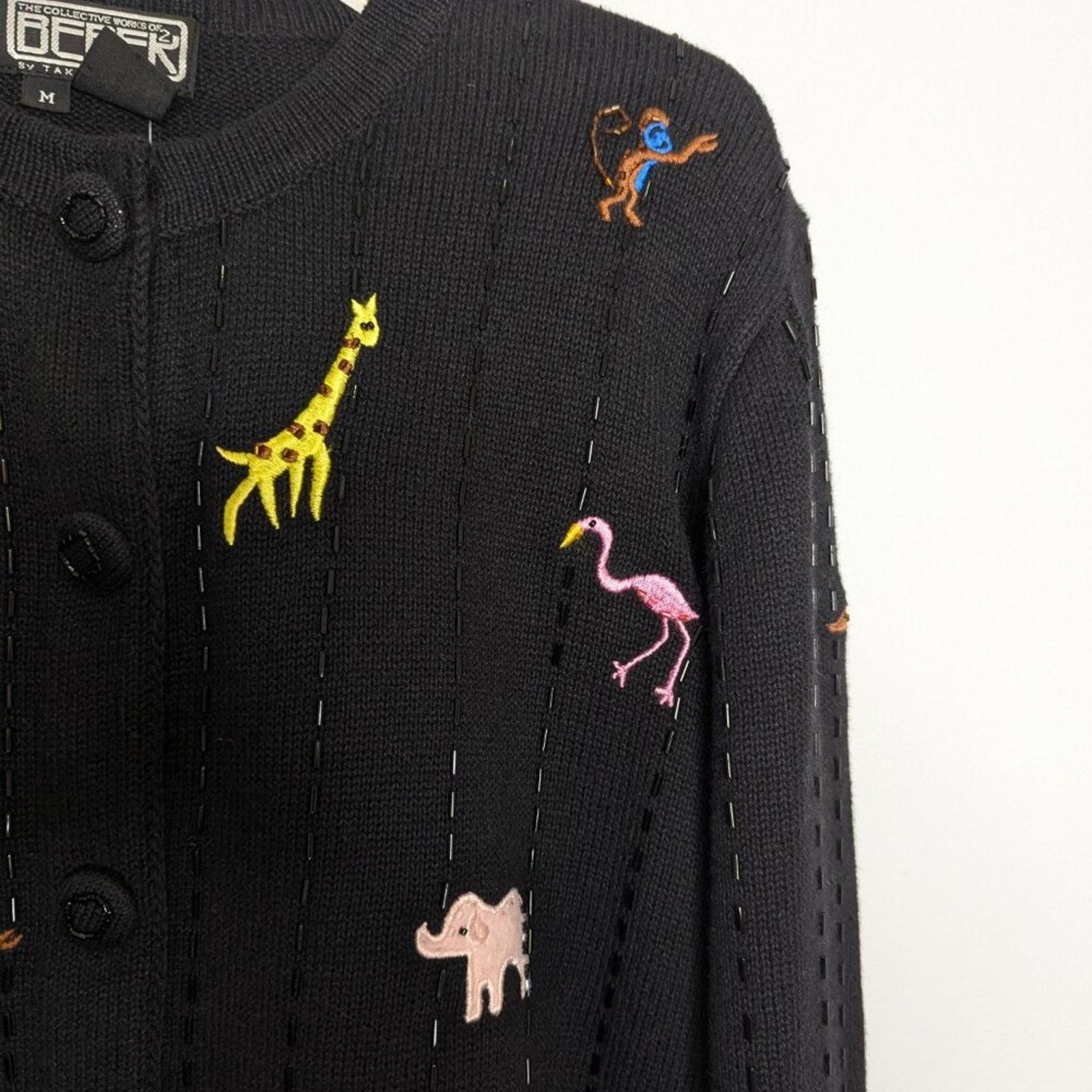 Vintage Vintage Berek Black Long Sleeve Beaded Zoo Animals Cardigan Size M / US 6-8 / IT 42-44 - 10 Thumbnail