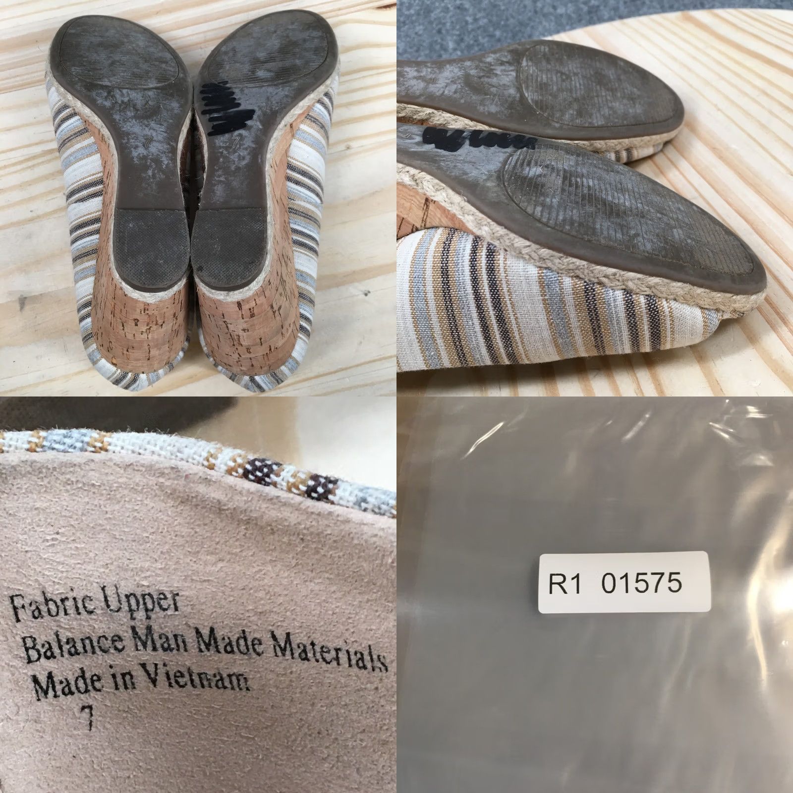 Vintage Kelly & Katie Sandal Womens 7 Brown Peep Toe Slip On Wedge Heels Casual Canvas Shoes Size US 7 / IT 37 - 9 Thumbnail