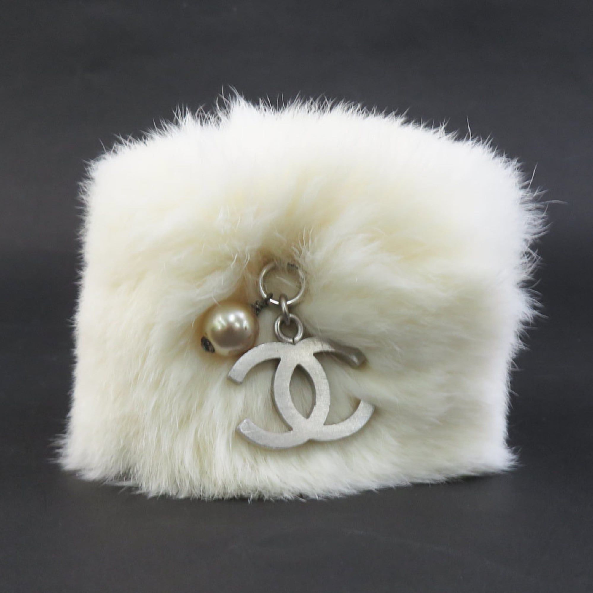 Chanel CHANEL Coco Mark Rabbit Fur Bracelet Wristband in Off-White and Silver, Women's, e61302g Size ONE SIZE - 1 Thumbnail
