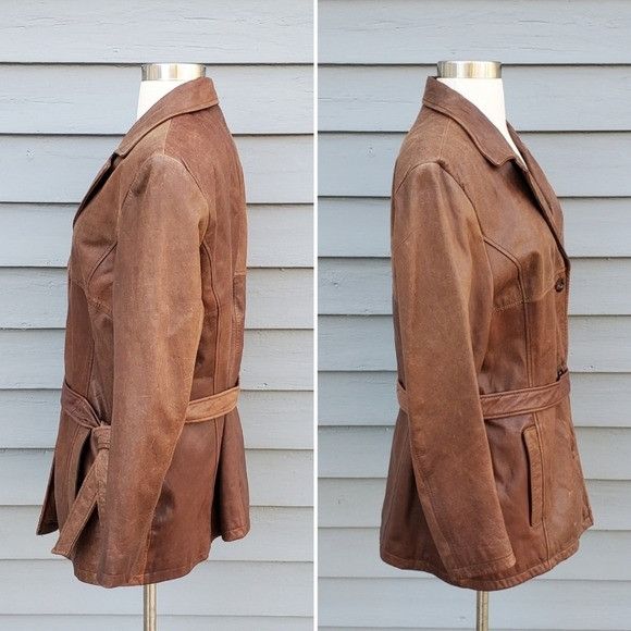 Vintage × Wilsons Leather Vintage 90s y2k Wilsons Brown Leather Insulated Midi Coat Size L / US 10 / IT 46 - 2 Thumbnail