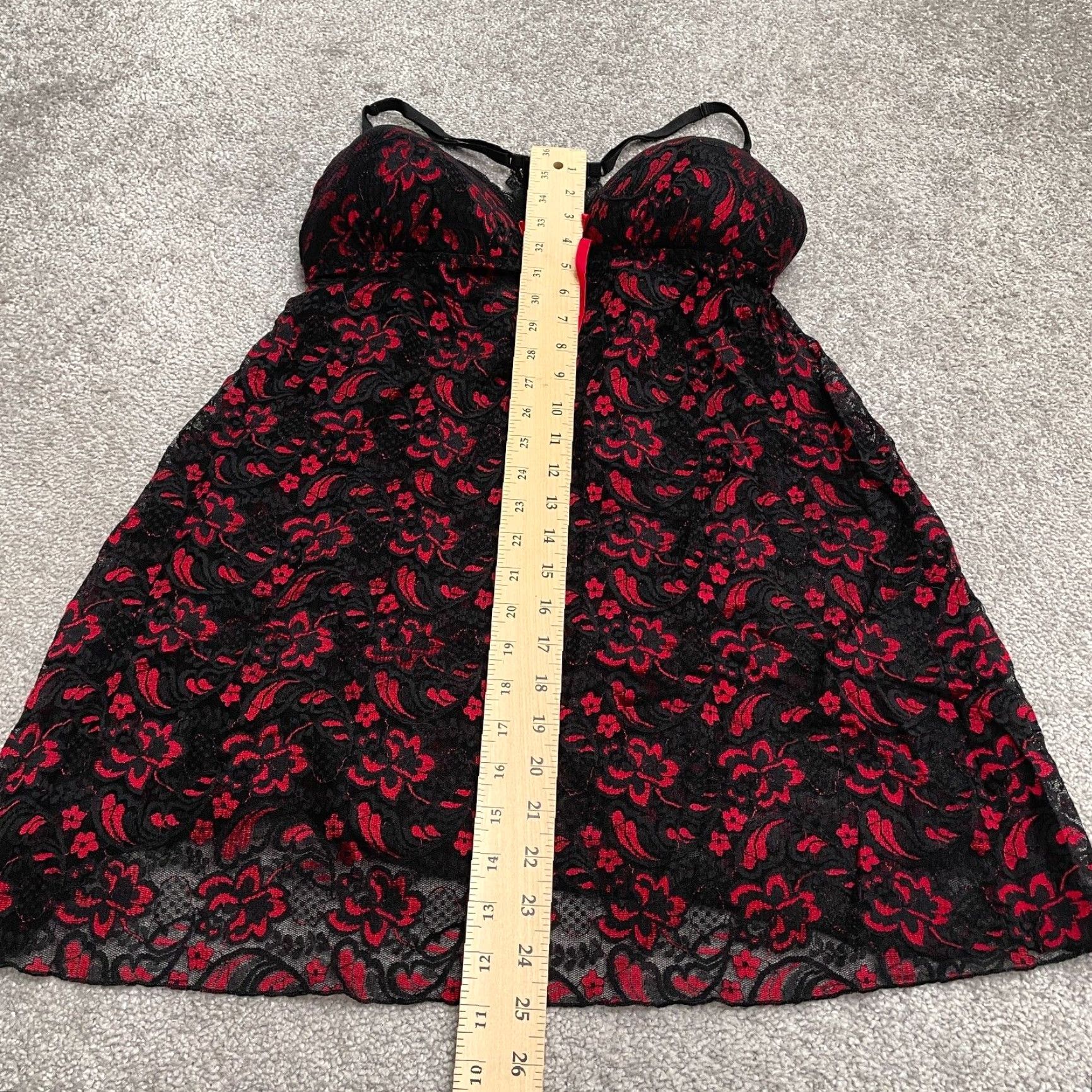 Vintage Unbranded Lace Floral Sleepwear Dress Womens L Red Sleeveless Sweetheart Cami, Polyester, Machine Washable, Lightweight, Bow, Strap, Dress Size L / US 10 / IT 46 - 6 Thumbnail