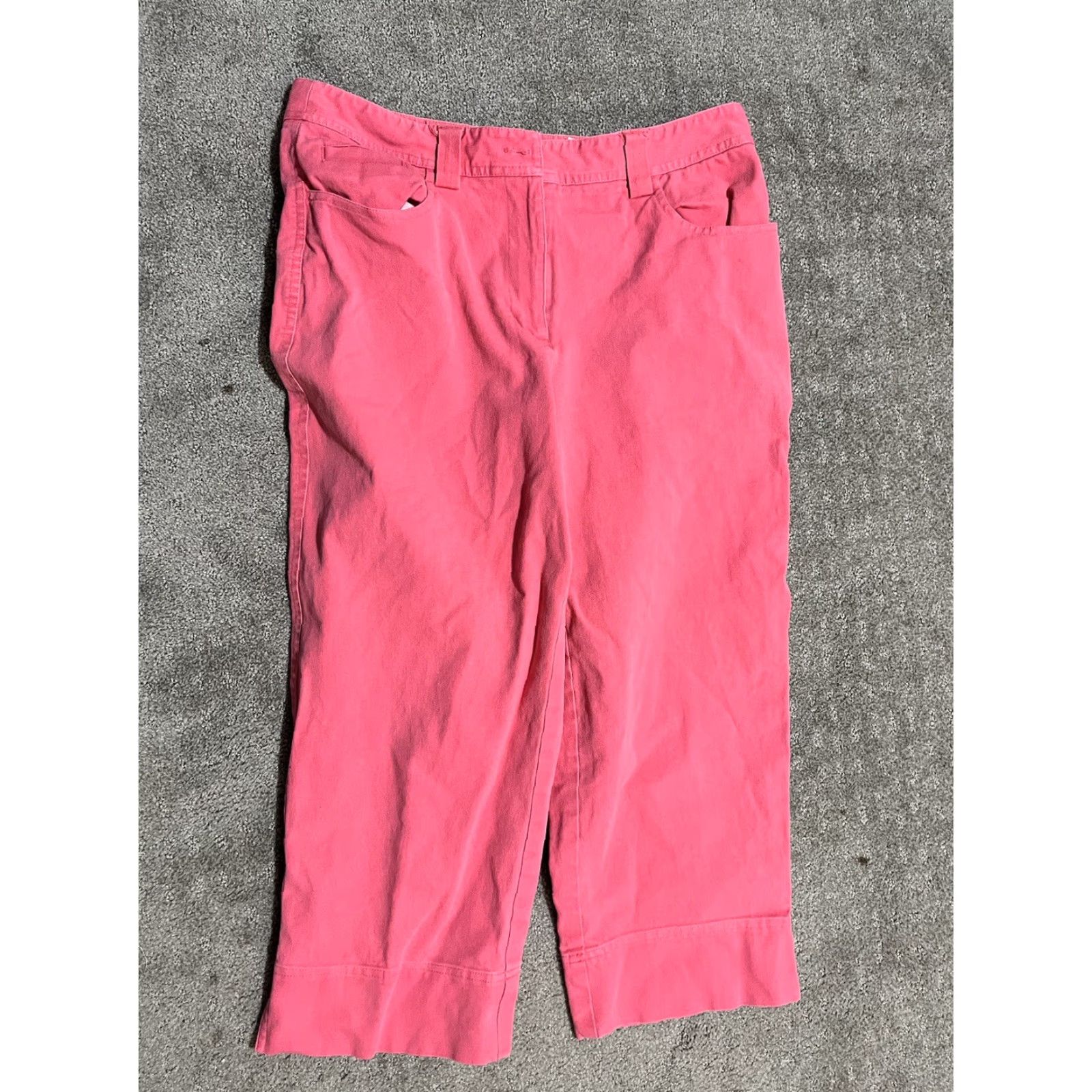 Talbots VINTAGE Talbots Womens PetiteS High Rise Cropped Capri Wide Leg Pants 10P Pink Cotton Twill Front Flat Front Cropped Preppy Retro 25 in Inseam Womens Size 32" / US 10 / IT 46 - 2 Thumbnail