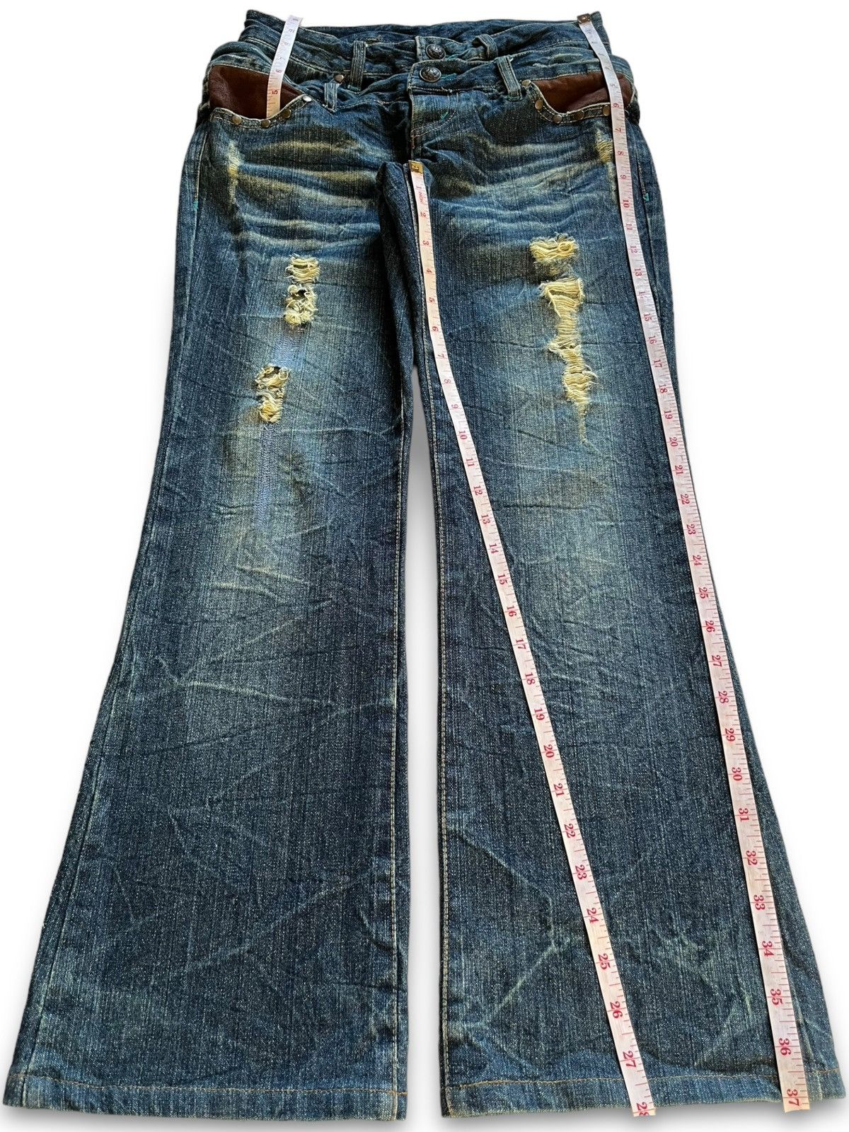 Hysteric Glamour Vintage Japanese Brand Ripped Studs Double Waist Flare Jeans Size 28" / US 6 / IT 42 - 13 Thumbnail