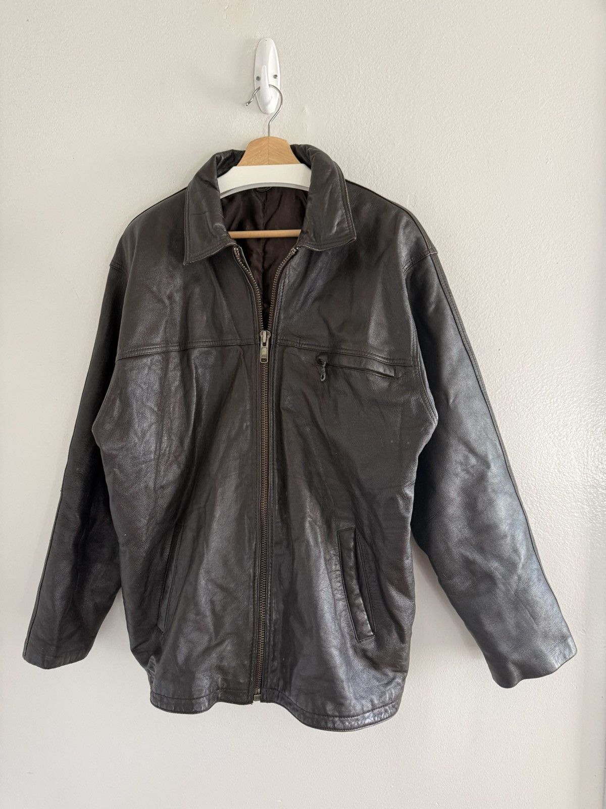 Vintage Vintage Leather Aged Zip Filled Lined Blouson Jacket Brown Size US L / EU 52-54 / 3 - 1 Thumbnail