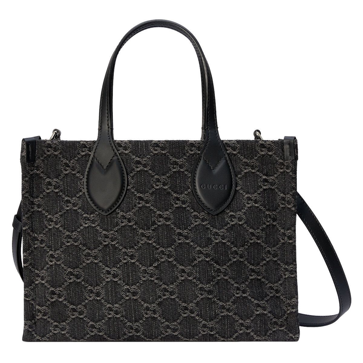 GUCCI Ophidia Medium $2450 Black And Grey GG Denim Tote Bag