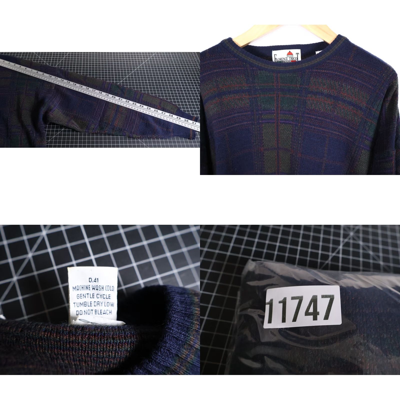 Vintage VINTAGE Florence Tricot Sweater Men XL Dark Blue Green Shadow Plaid Wool Blend Knit Pullover Crew Neck 90s Retro Hipster Casual Wool Blend Size US XL / EU 56 / 4 - 8 Thumbnail