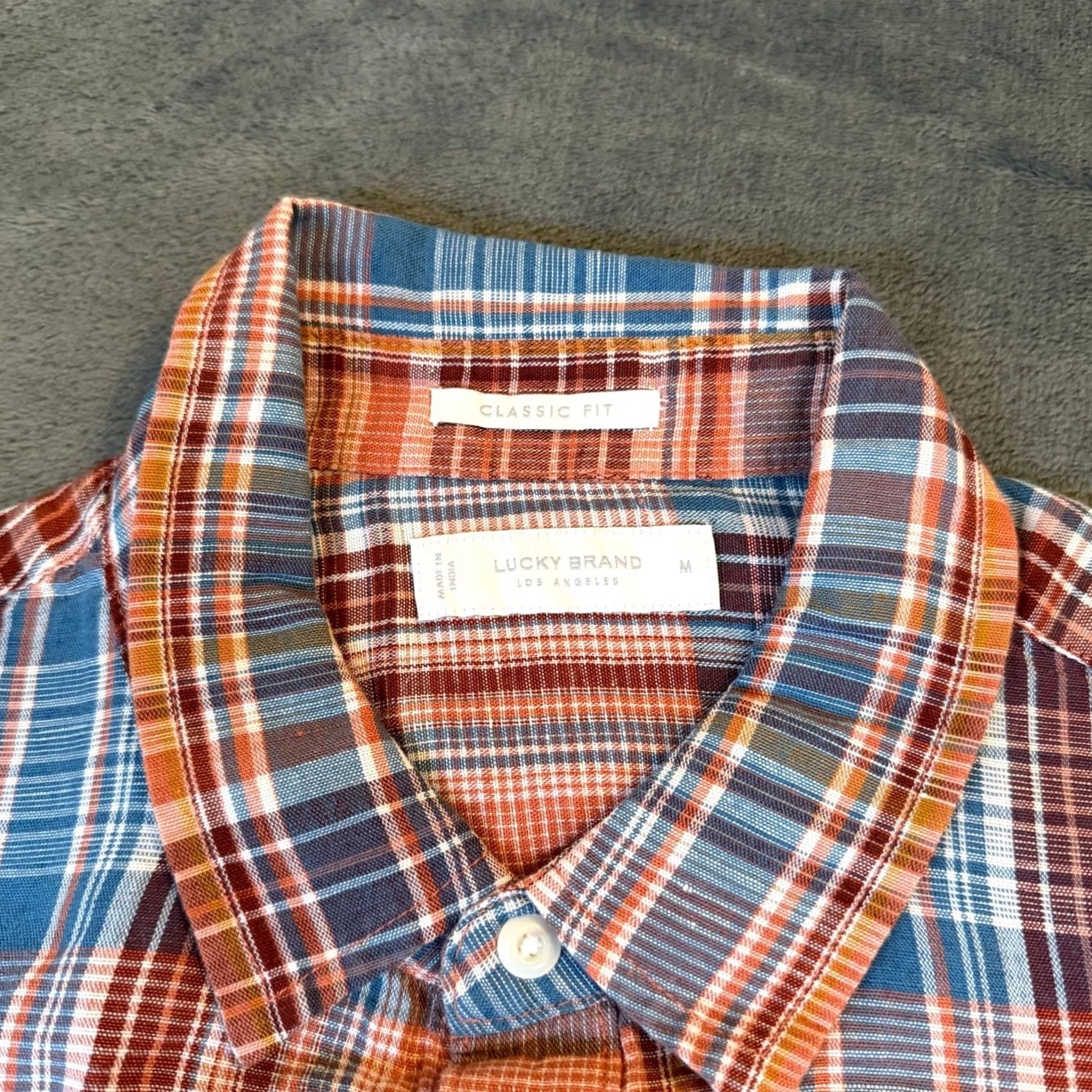 Lucky Brand Lucky Brand Shirt Mens Medium Orange Blue Plaid Linen Blend NWT Button-Up Classic Fit Casual Summer Multicolor Pocketed Mens Size US M / EU 48-50 / 2 - 2 Thumbnail