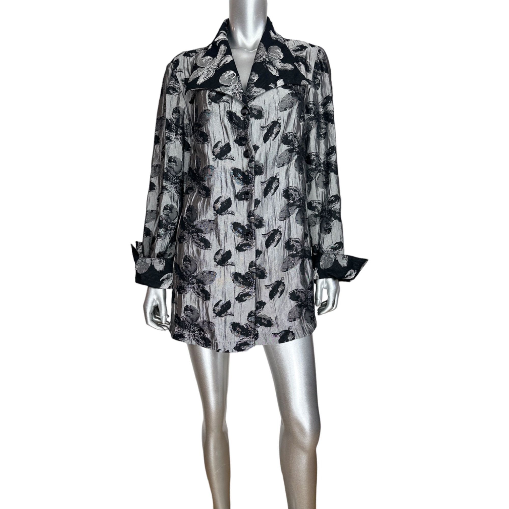 Vintage Criselda Lontok Gray & Black Floral Button-Front Tunic Jack Size XL / US 12-14 / IT 48-50 - 6 Thumbnail