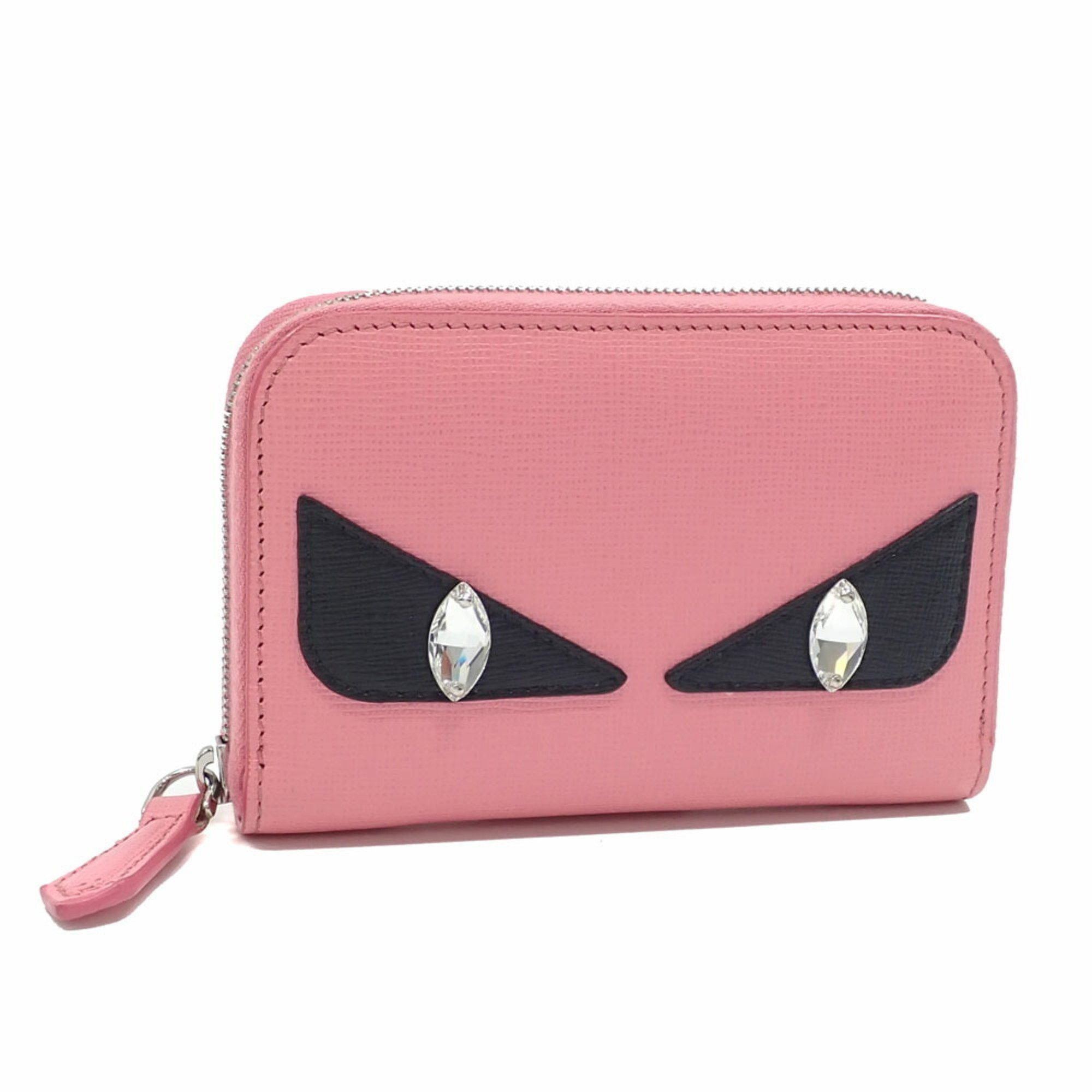 Fendi Coin Case For Women Pink Leather 8M03135Ptf0783 Purse Monster Bugs Eye Round