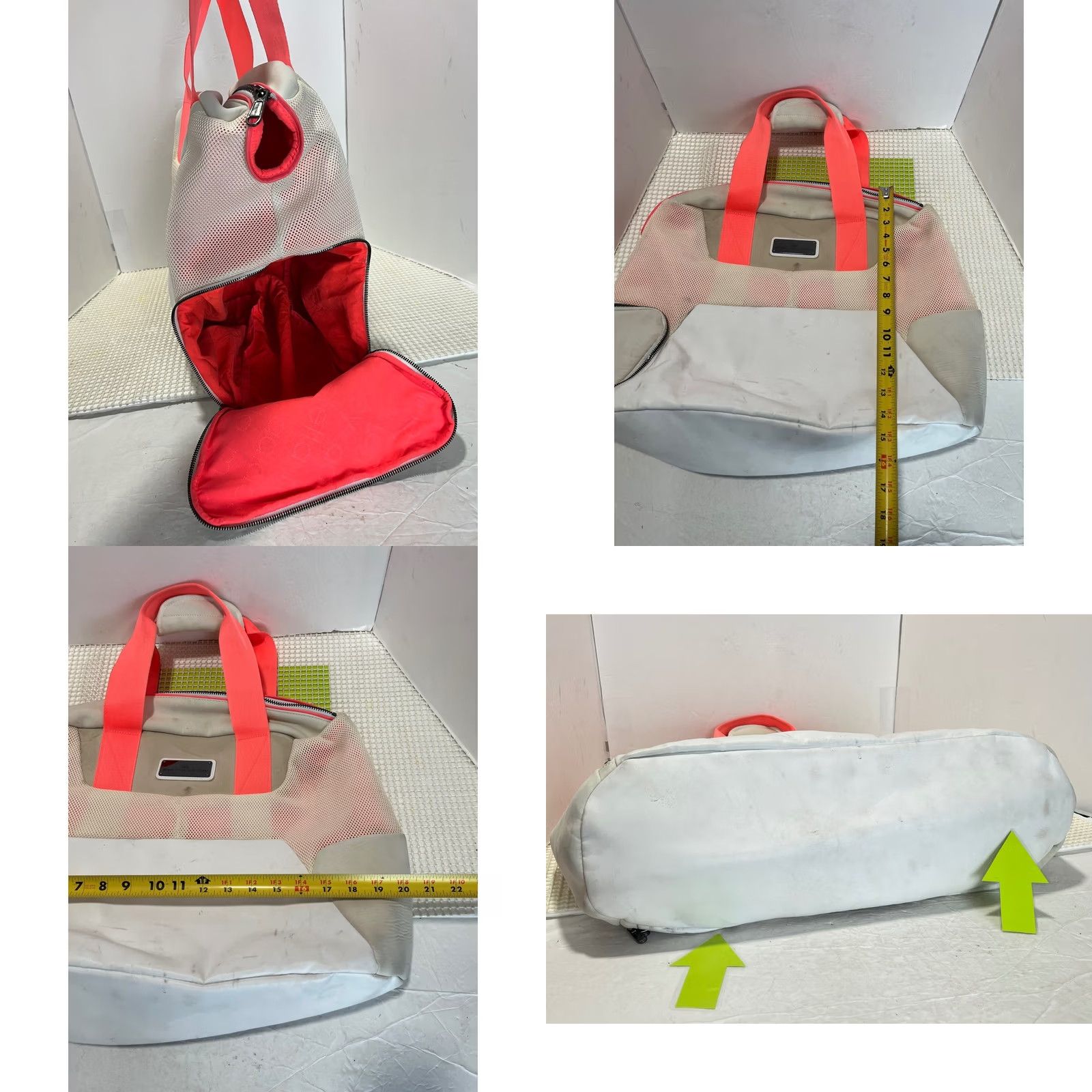 Stella McCartney Adidas by Stella McCartney Gym Bag Large White Tan Neon Coral Mesh Duffel AX8257 Womens Size ONE SIZE - 9 Thumbnail