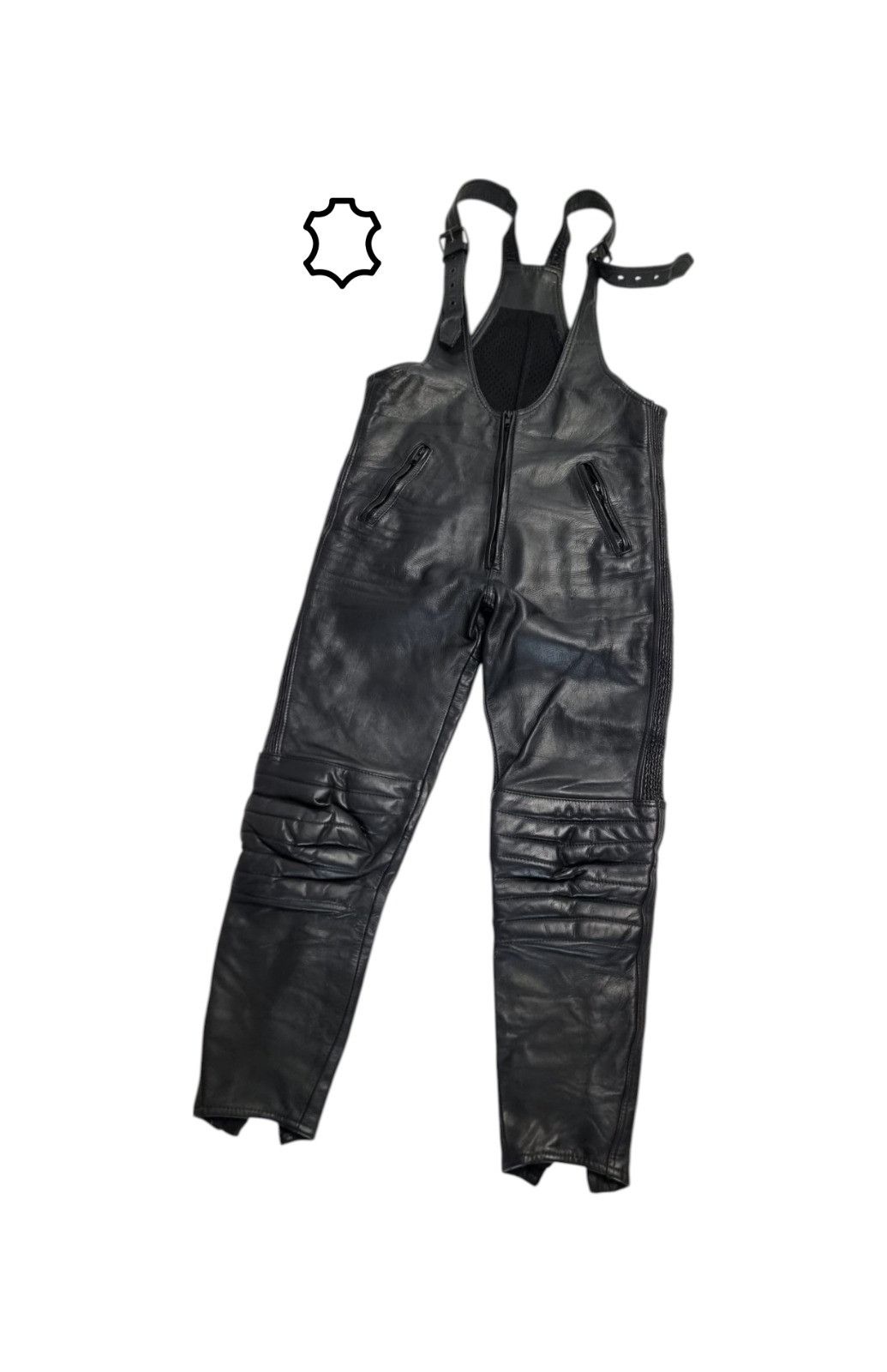 Vintage leather suspender pants S/M black mens womens Size 30" / US 8 / IT 44 - 1 Thumbnail