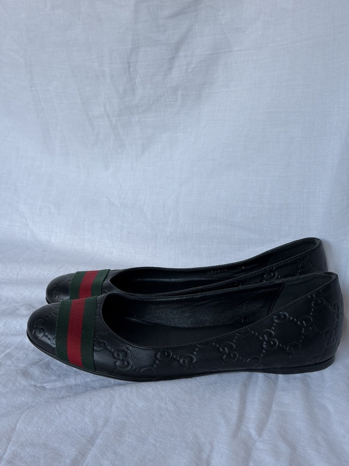 Gucci Gucci Black Leather Monogram Web Ballet Flats Size US 8 / IT 38 - 3 Thumbnail