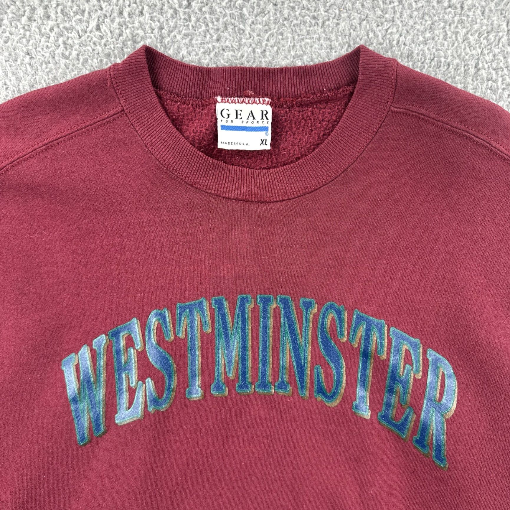Vintage VINTAGE Gear For Sports Mens L Crewneck Sweatshirt Red Westminster College Sports Maroon/Cotton Pullover Size US L / EU 52-54 / 3 - 5 Thumbnail