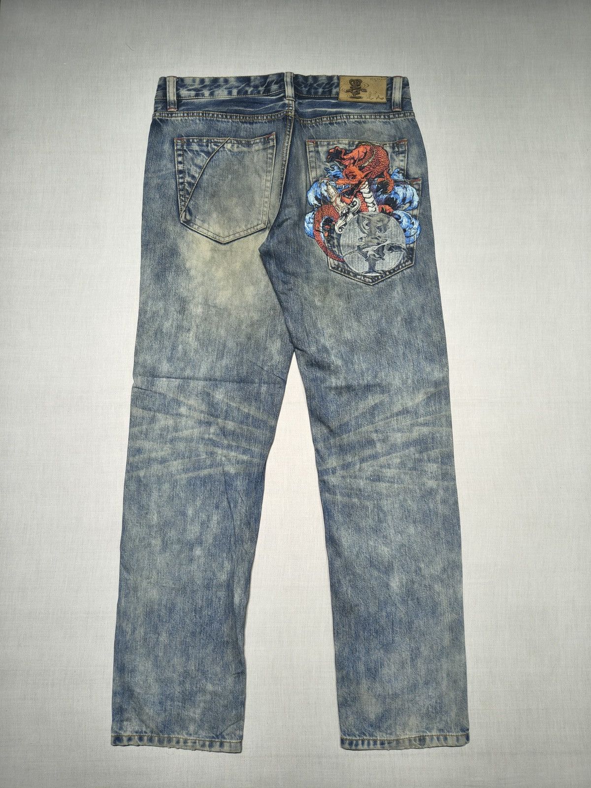 Japanese Brand DOUBLE POCKET DRAGON EMBROIDERY BIG TRAIN JEANS 🐉🥵(013) Size US 34 / EU 50 - 2 Thumbnail