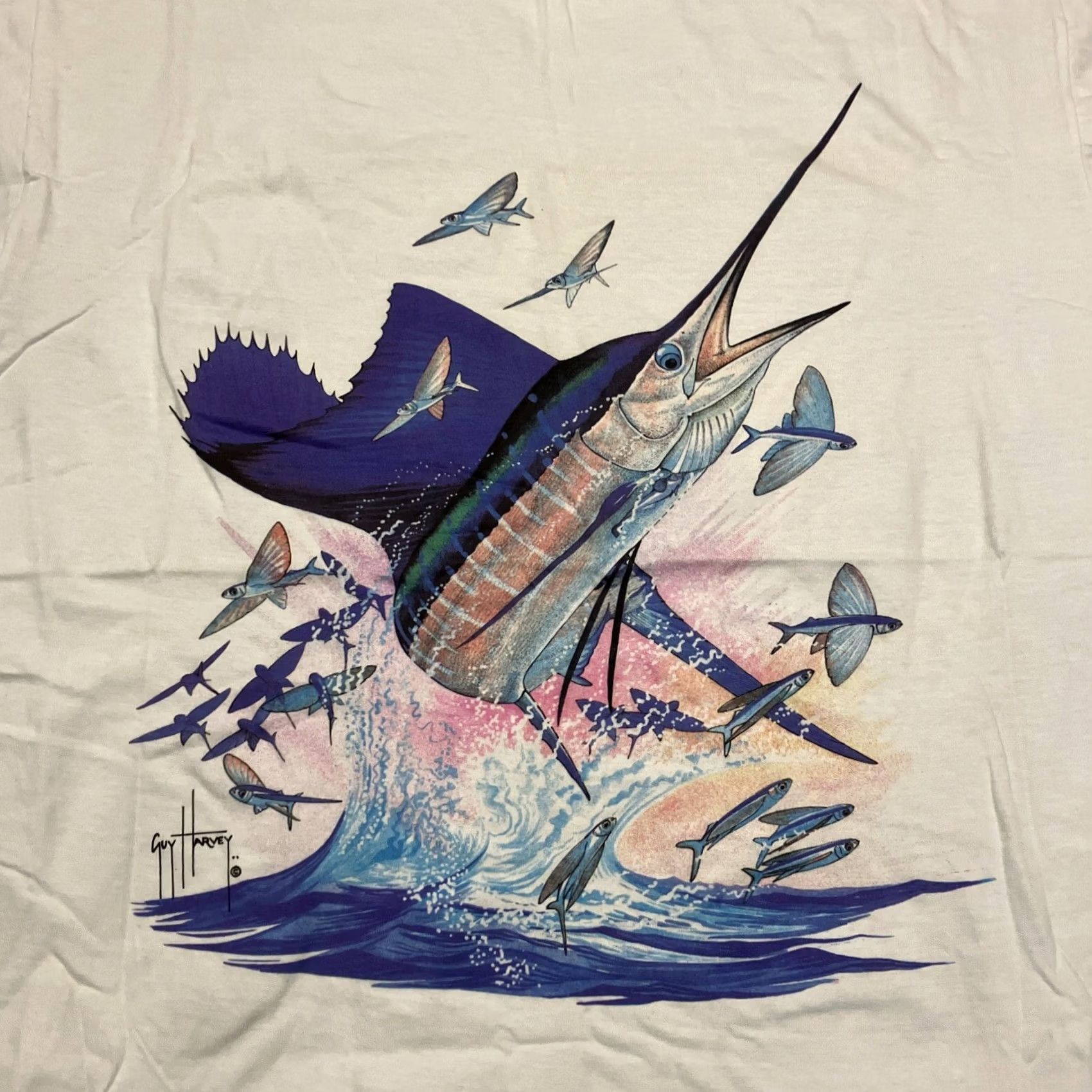 Vintage VINTAGE Sun Island T-Shirt Men L White Double-Sided Norwegian Sea x Guy Harvey Blue Marlin Graphic Print Crew Neck Short Sleeve Mens Size US L / EU 52-54 / 3 - 6 Thumbnail