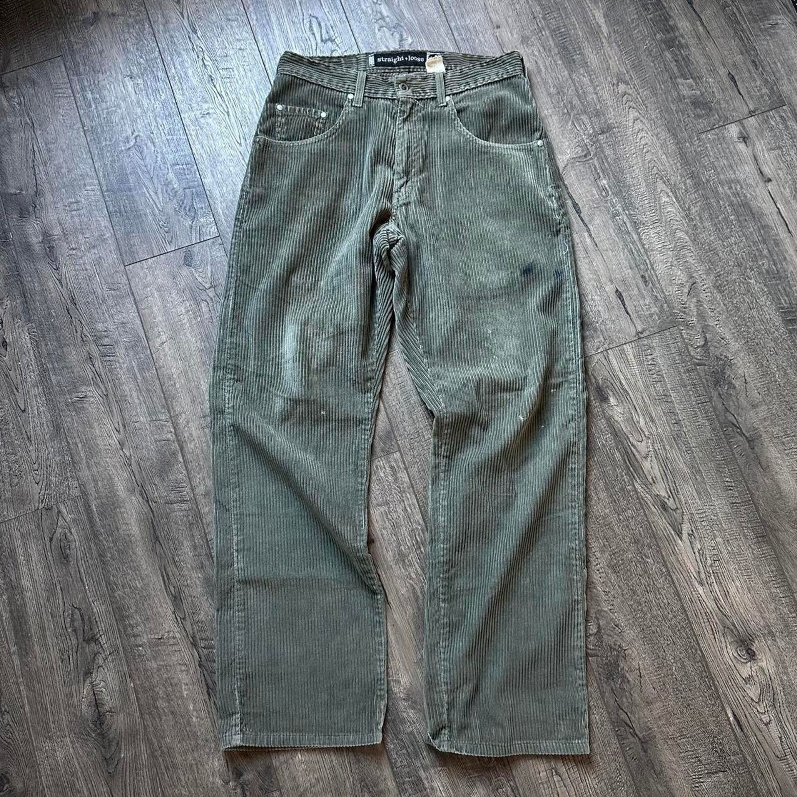 Levi's Vintage Green Olive Baggy Leg Silver Tab Cord Corduroy Pants Size US 31 - 4 Thumbnail