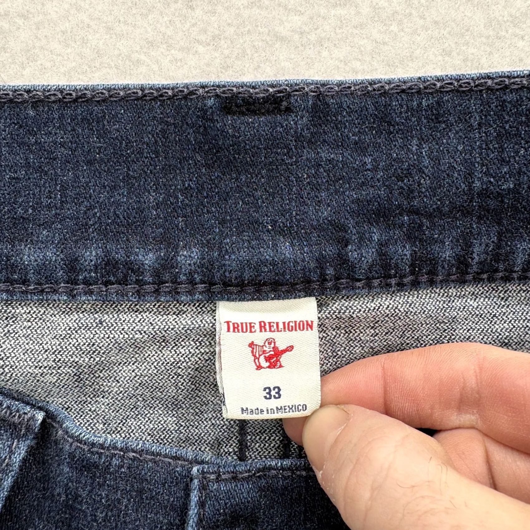 True Religion True Religion Rocco Jeans Mens 33x34 Blue Rinse Slim Stretch Denim Flap Logo Pockets Zip Casual Vintage: No Size US 33 - 4 Thumbnail