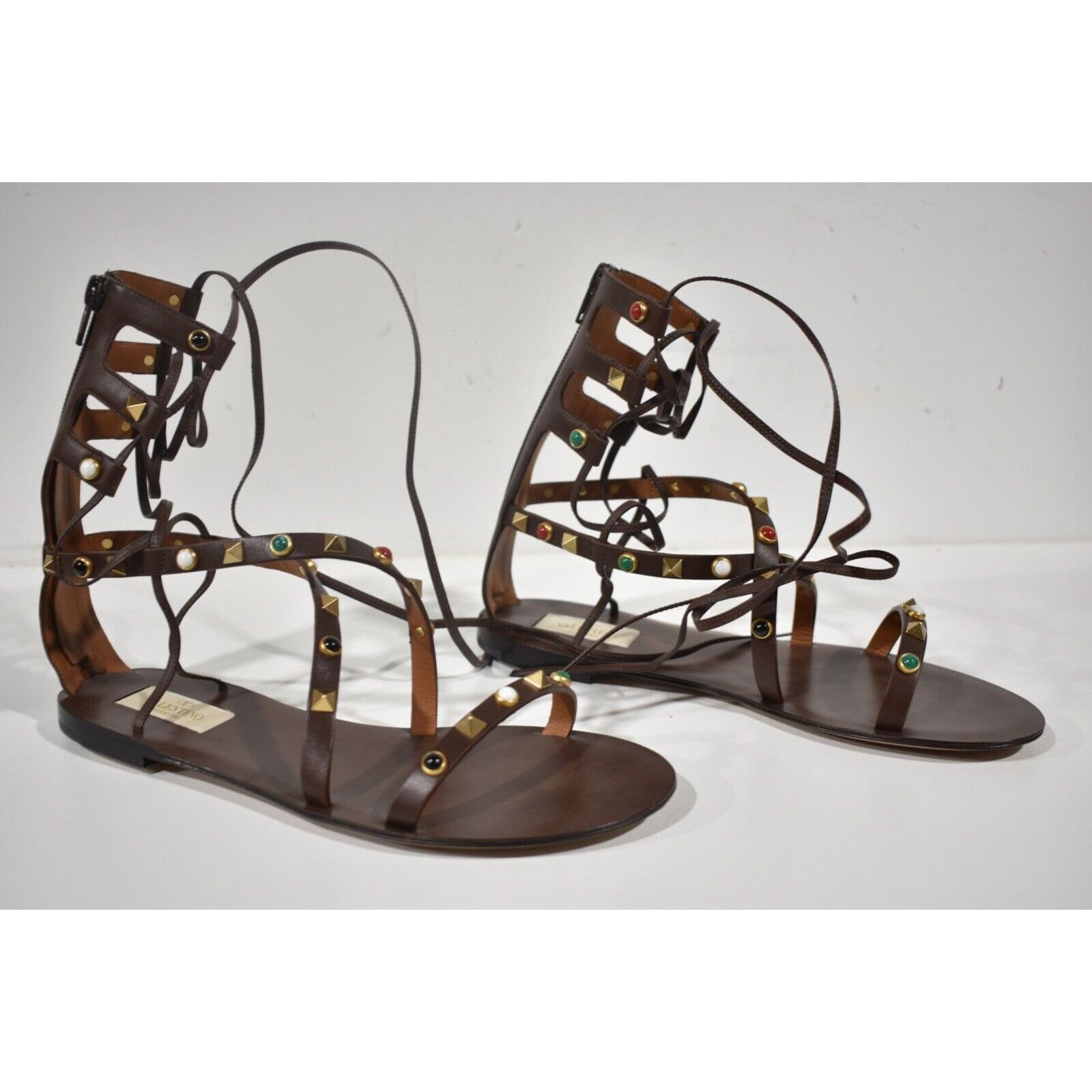 Valentino Valentino Rockstud Brown Beaded Strap Gladiator Lace Up Size US 8 / IT 38 - 5 Thumbnail