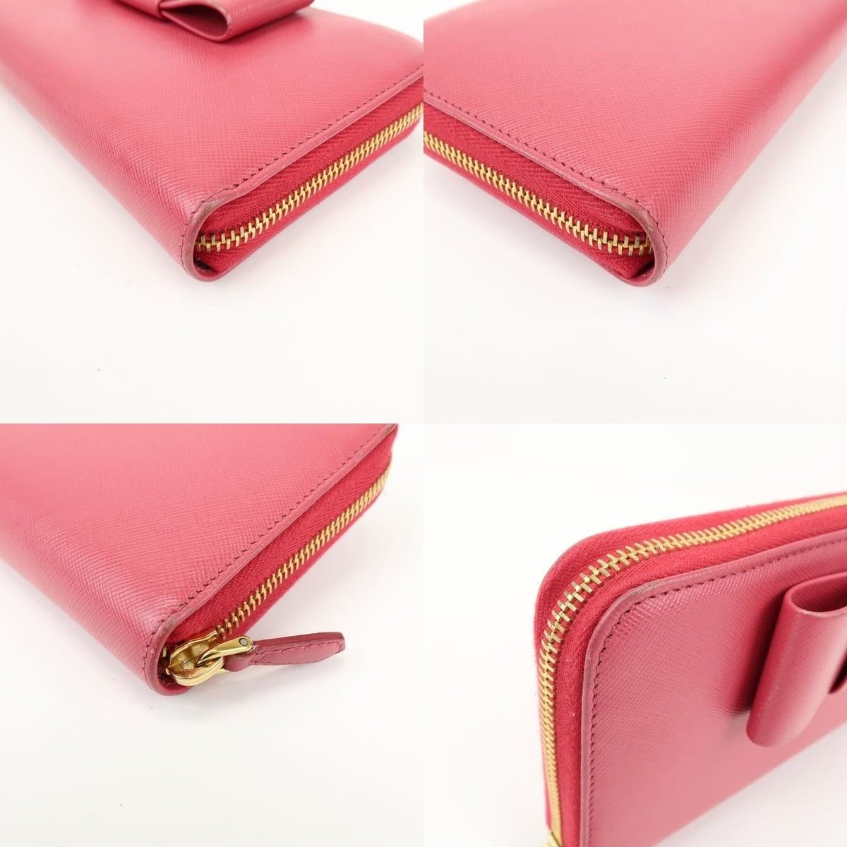 Prada Prada Saffiano Bow Zip Around Wallet Pink Size ONE SIZE - 4 Thumbnail