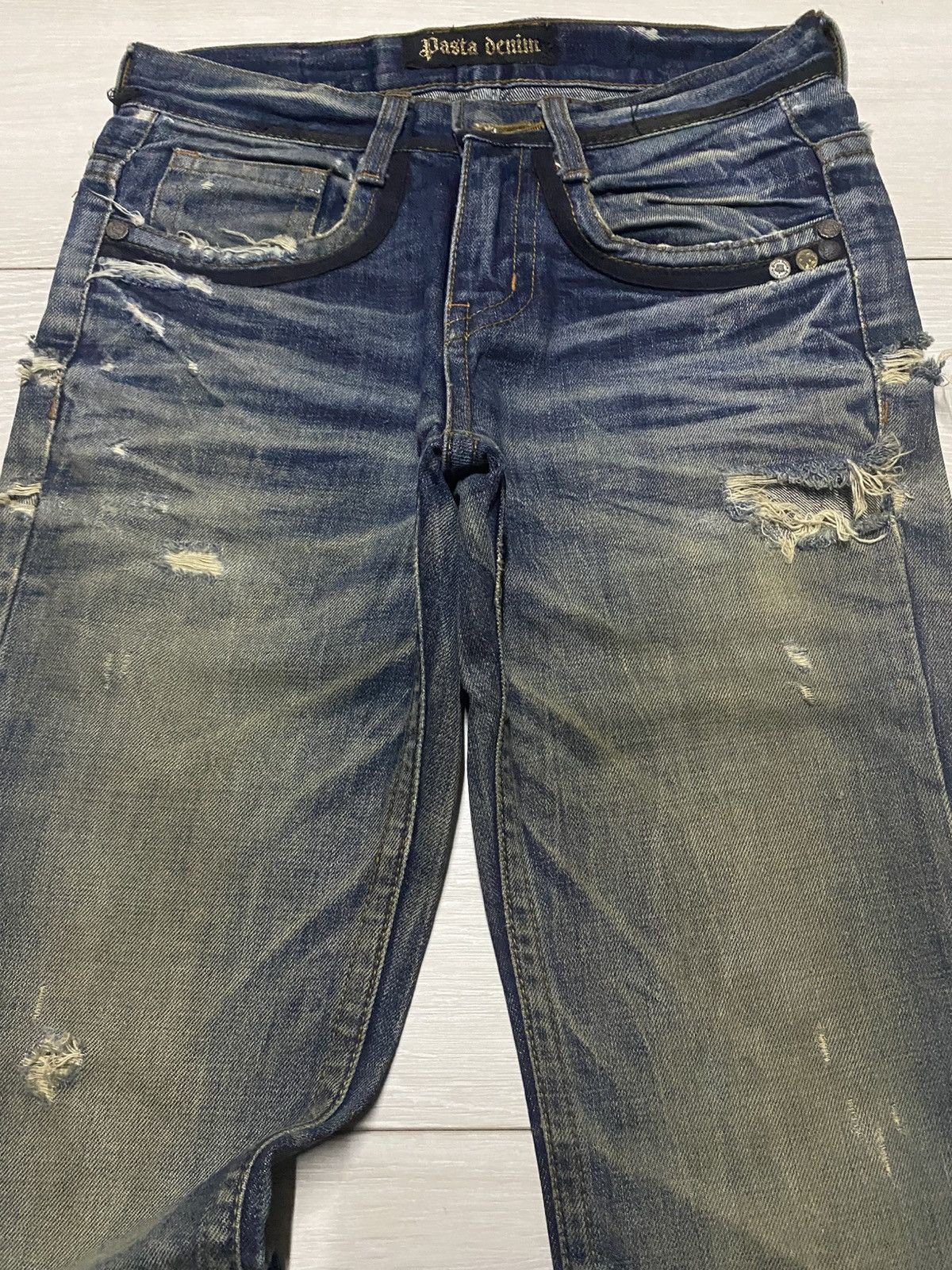 If Six Was Nine Pasta Denim Crazy Mud Wash Distressed Straight Fit Jeans Size US 29 - 3 Thumbnail