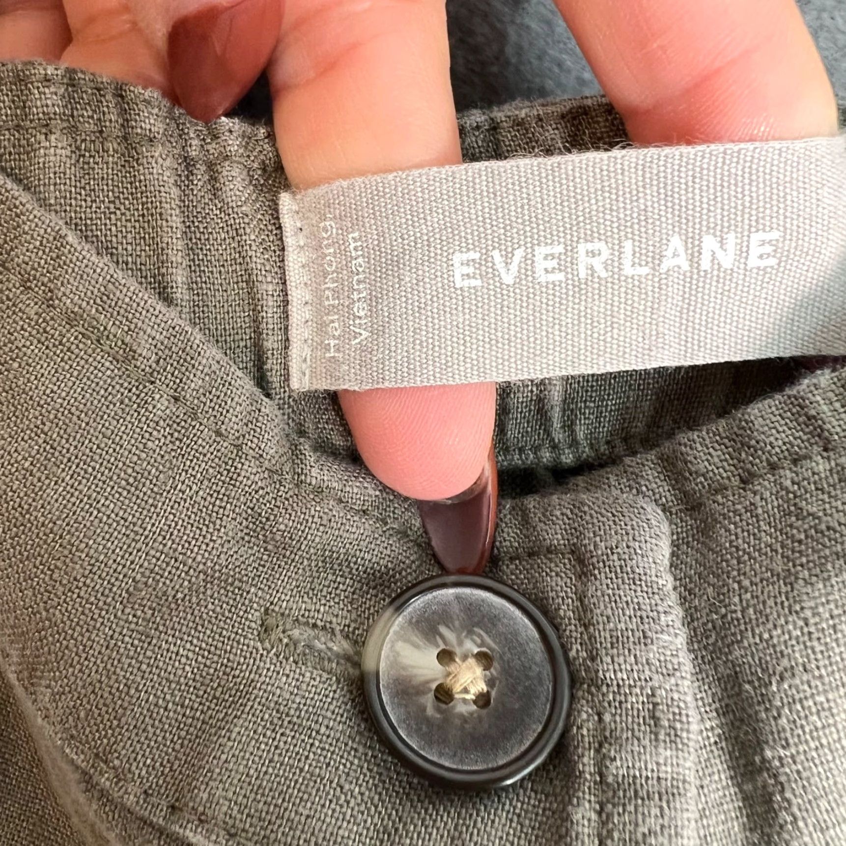 Everlane Everlane Womens Size 10 Olive Green Linen Jumpsuit With Button Front Waist Tie Size 32" / US 10 / IT 46 - 3 Thumbnail