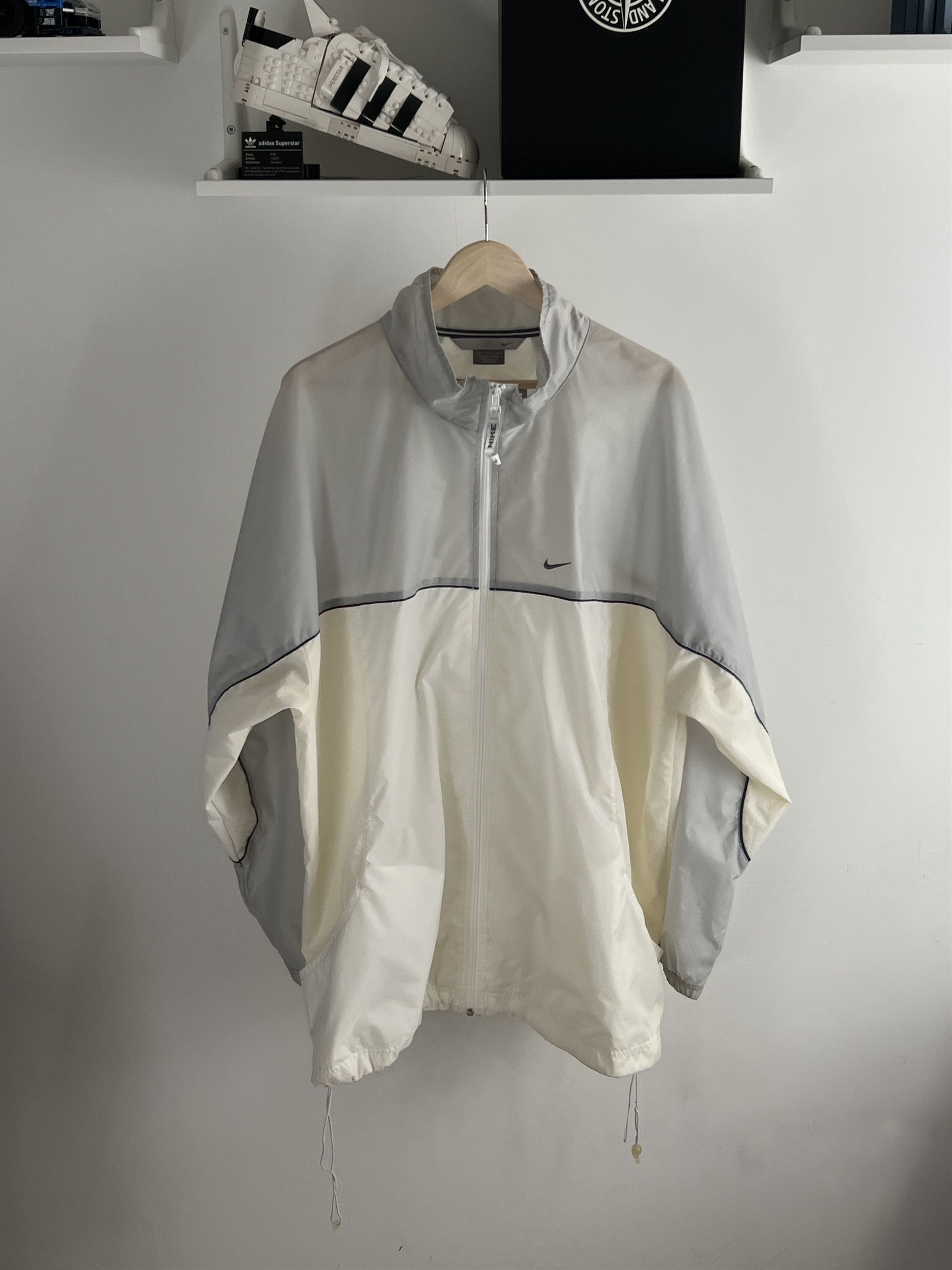 Nike × Vintage Nike Windbreaker Vintage Swoosh Zipper Cream Y2K Drill Size US XXL / EU 58 / 5 - 1 Thumbnail