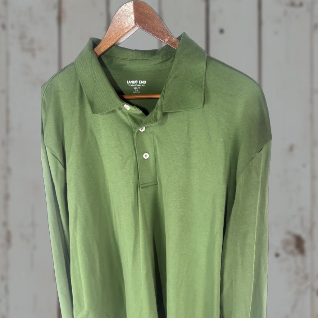 Lands' End Lands' End Polo Shirt Men’s XXL/T Green 3 Button Knit Cotton 100% Casual Classic Preppy Golf Shirt Mens Polo 3 Button Lands End Shirt Size US XXL / EU 58 / 5 - 1 Thumbnail
