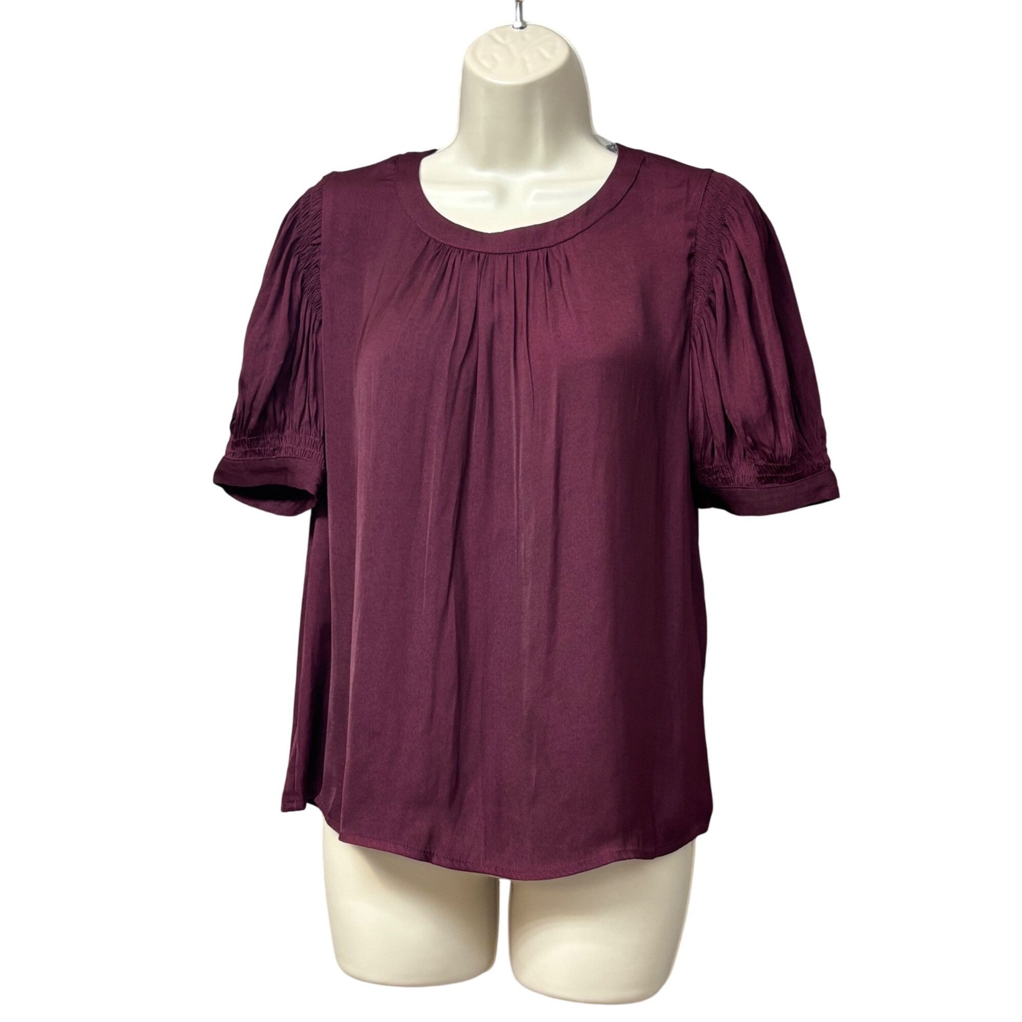 Current Air Current Air Shirred Short Sleeve Blouse, Plum, XS Size XS / US 0-2 / IT 36-38 - 9 Thumbnail
