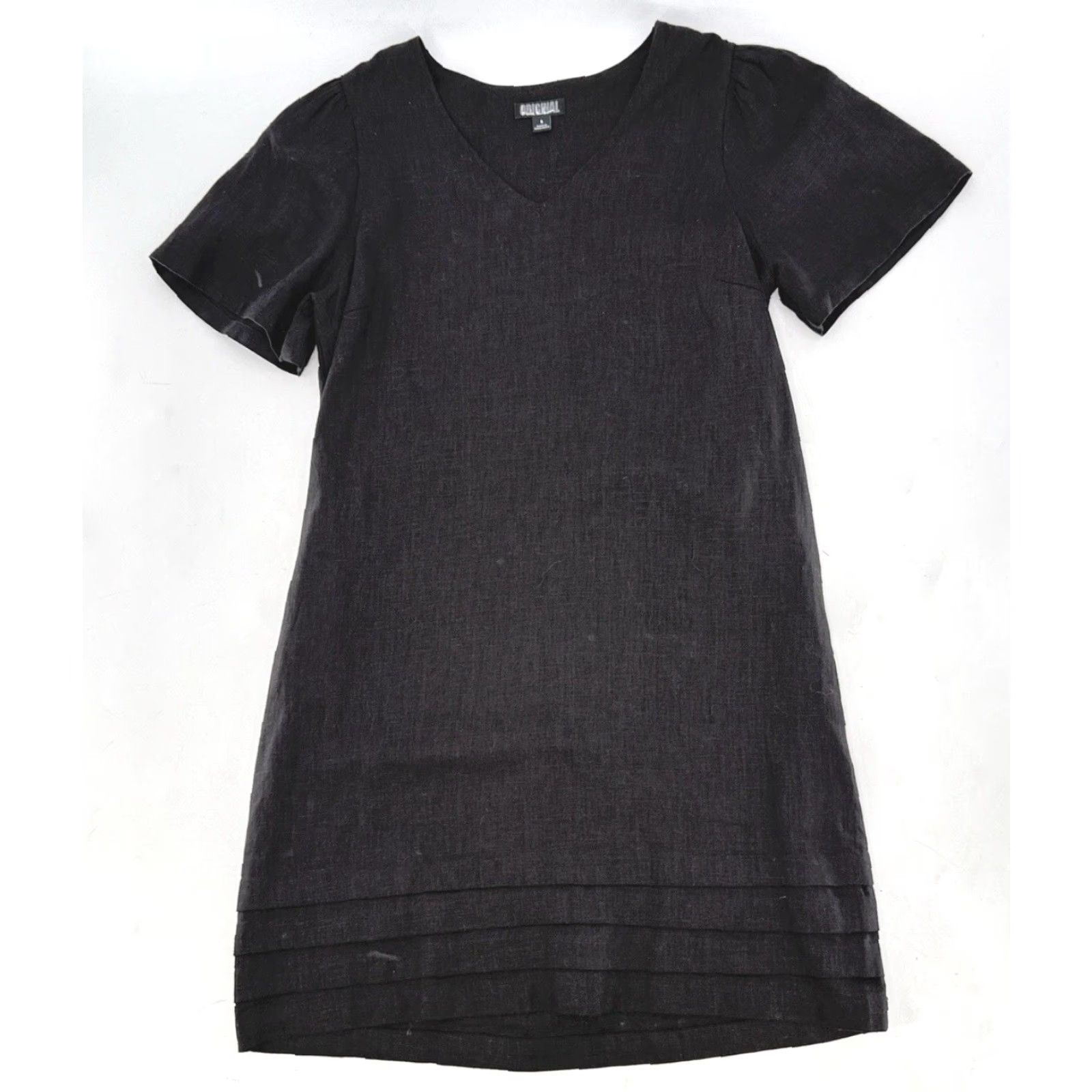 Nicole Miller Nicole Miller Women’s Linen Blend Black Dress Shirt Dress V-Neck Short Sleeve Ruffle Boho Preppy Size S / US 4 / IT 40 - 3 Thumbnail