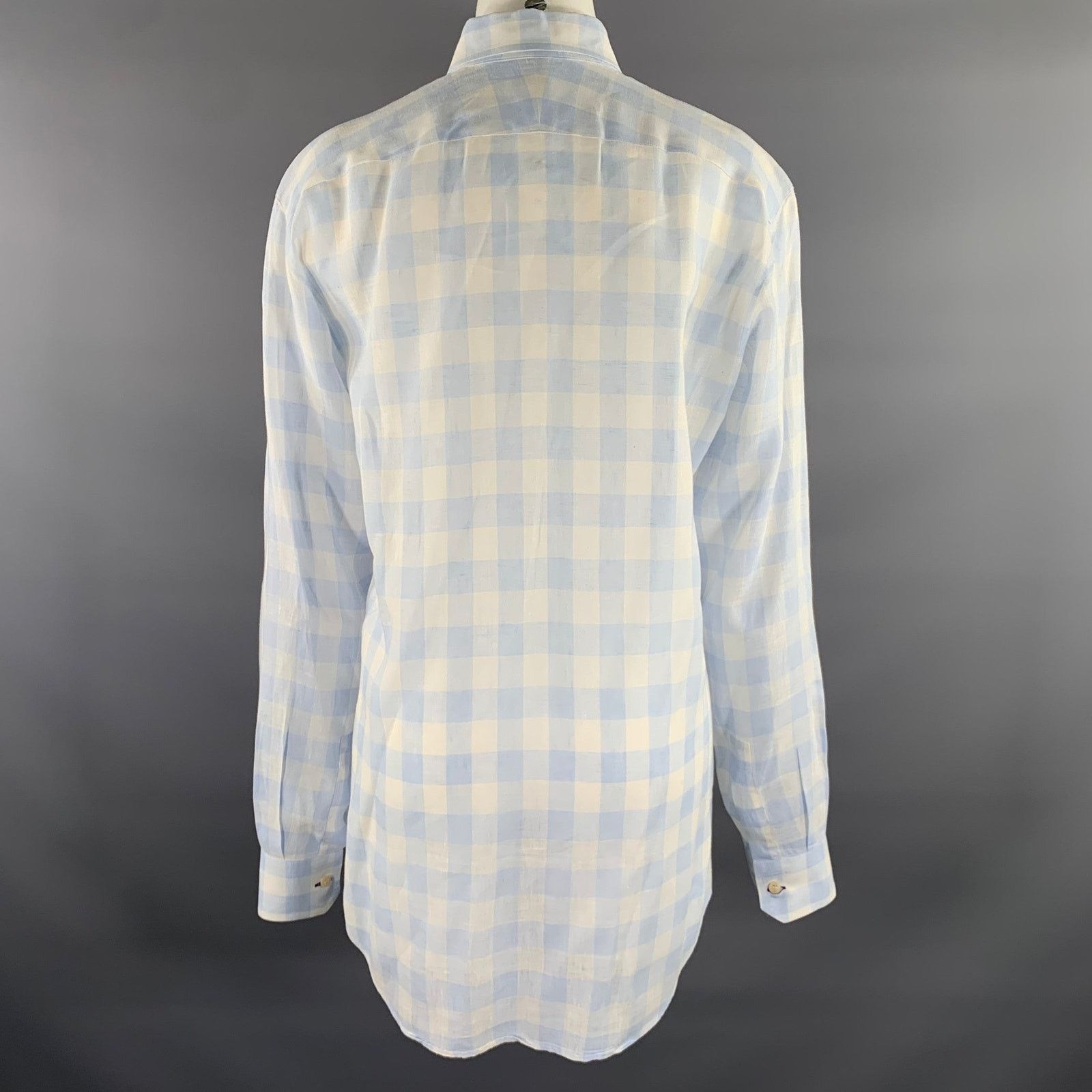 Paul Smith PAUL SMITH M White Blue Checkered Linen Long Sleeve Shirt Size US M / EU 48-50 / 2 - 3 Thumbnail