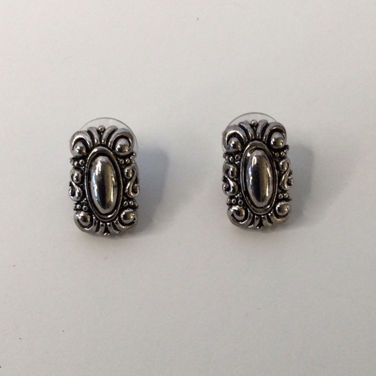 Other Vintage 1980's Silver Tone Art Deco Post Back Earrings Size ONE SIZE - 1 Thumbnail