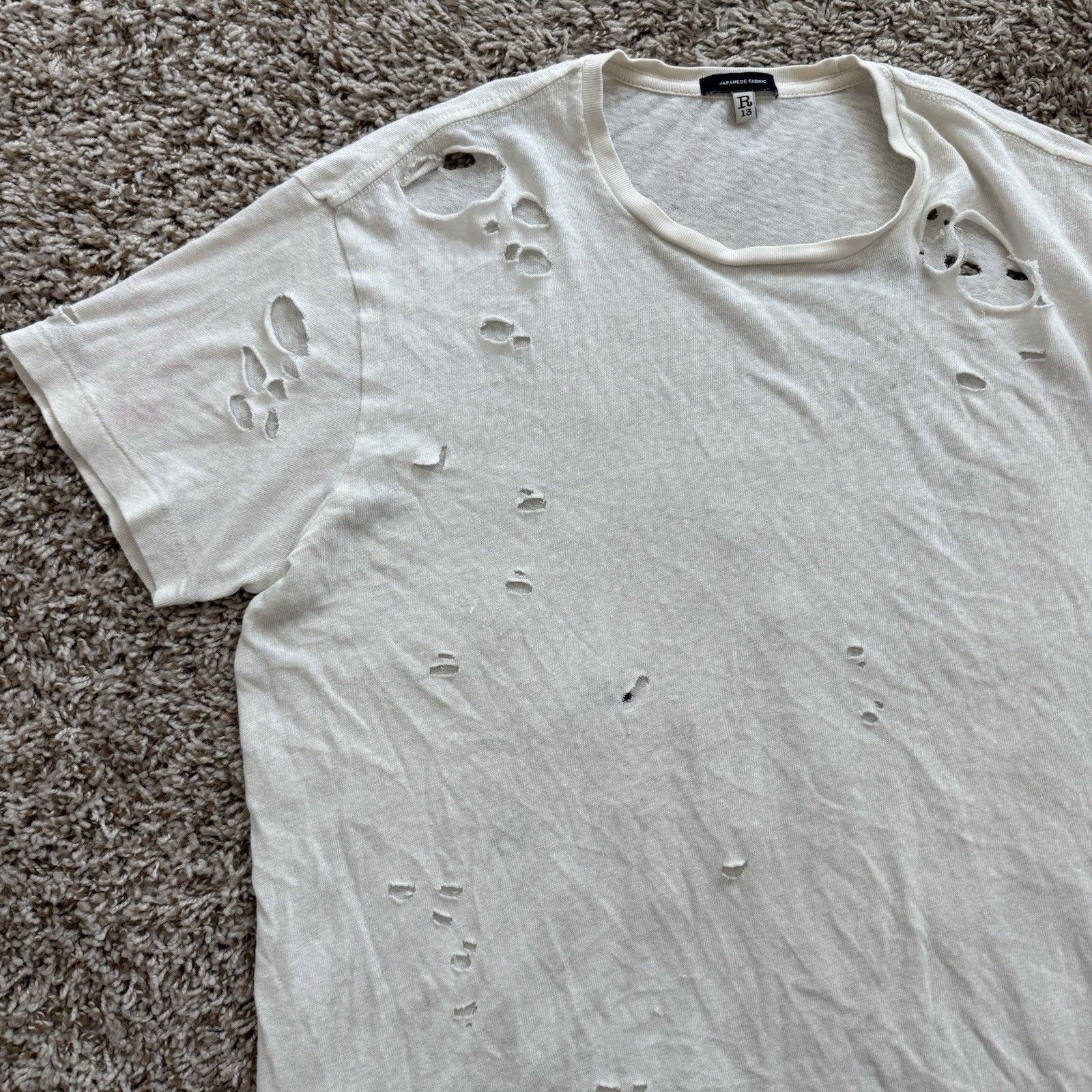 R13 $295 R13 Destroyed Boy T-Shirt Off White EcruJapanese Fabric Size US S / EU 44-46 / 1 - 7 Thumbnail