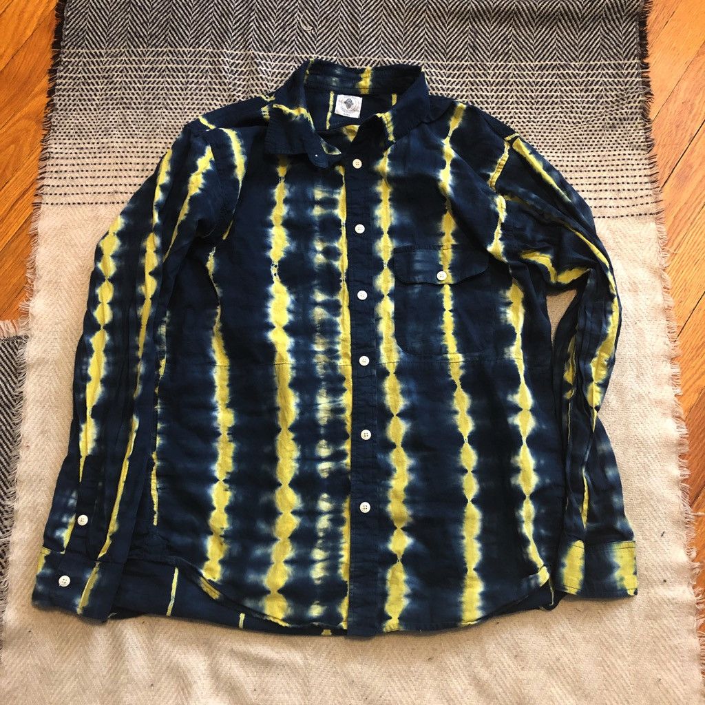18 East Bangs Button Up Overshirt - Navy/Sunshine Tie Dye Stripe Size US L / EU 52-54 / 3 - 4 Thumbnail