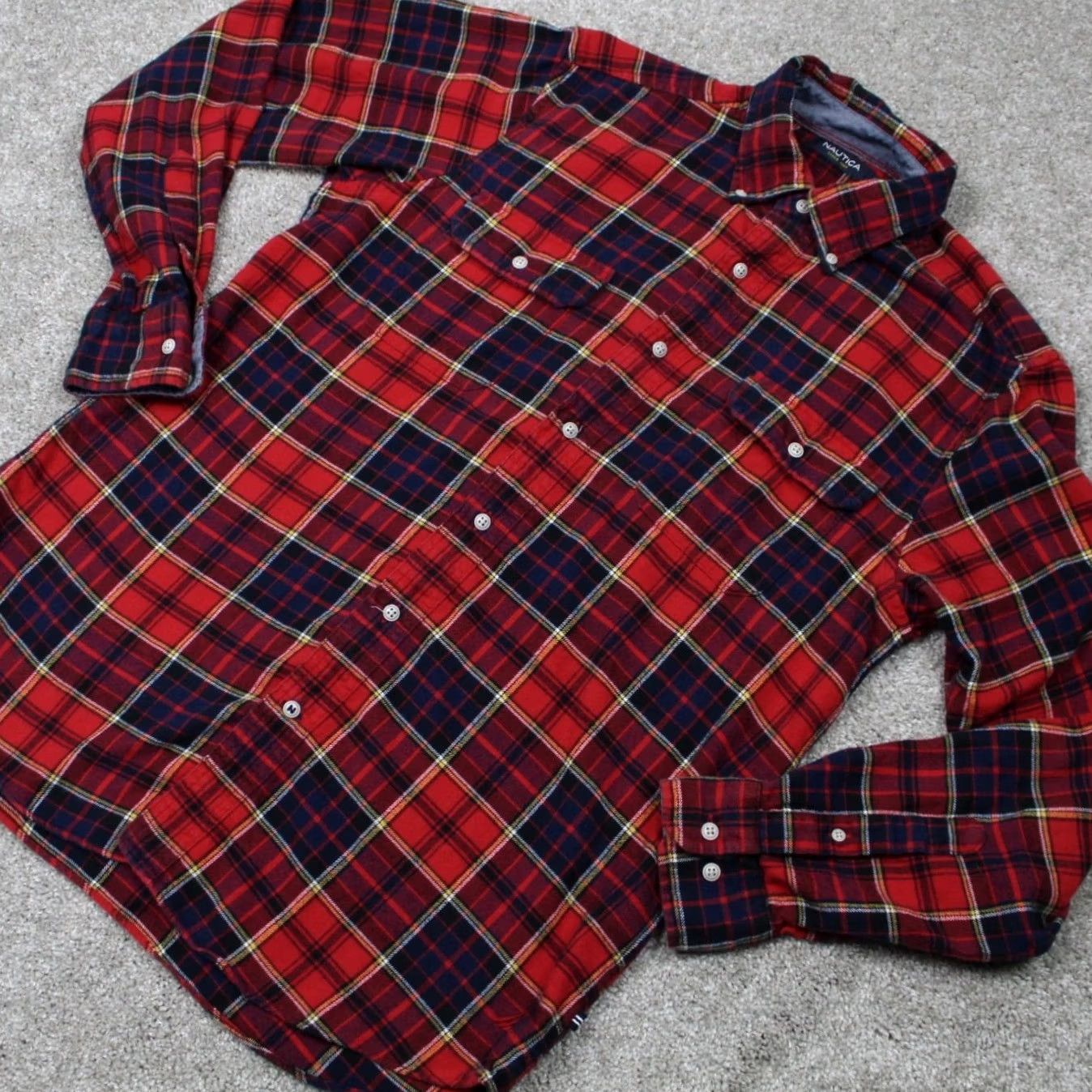 Nautica Nautica Mens Medium Red/Blue Plaid Flannel 100% Cotton Long Sleeve Button Size US M / EU 48-50 / 2 - 4 Thumbnail