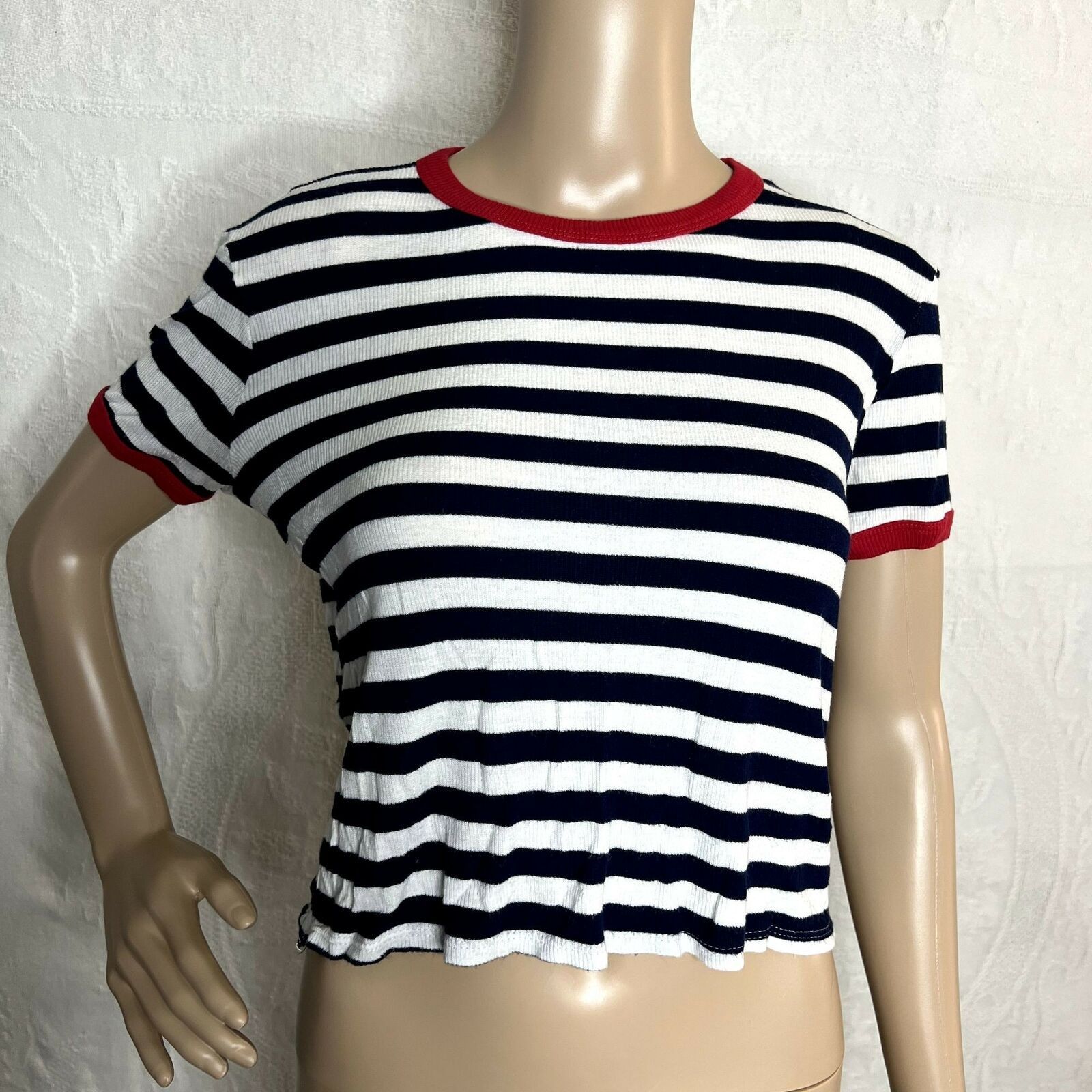 Tres Bien Tres Bien Striped Short Sleeve Crop Tee Size L / US 10 / IT 46 - 1 Thumbnail
