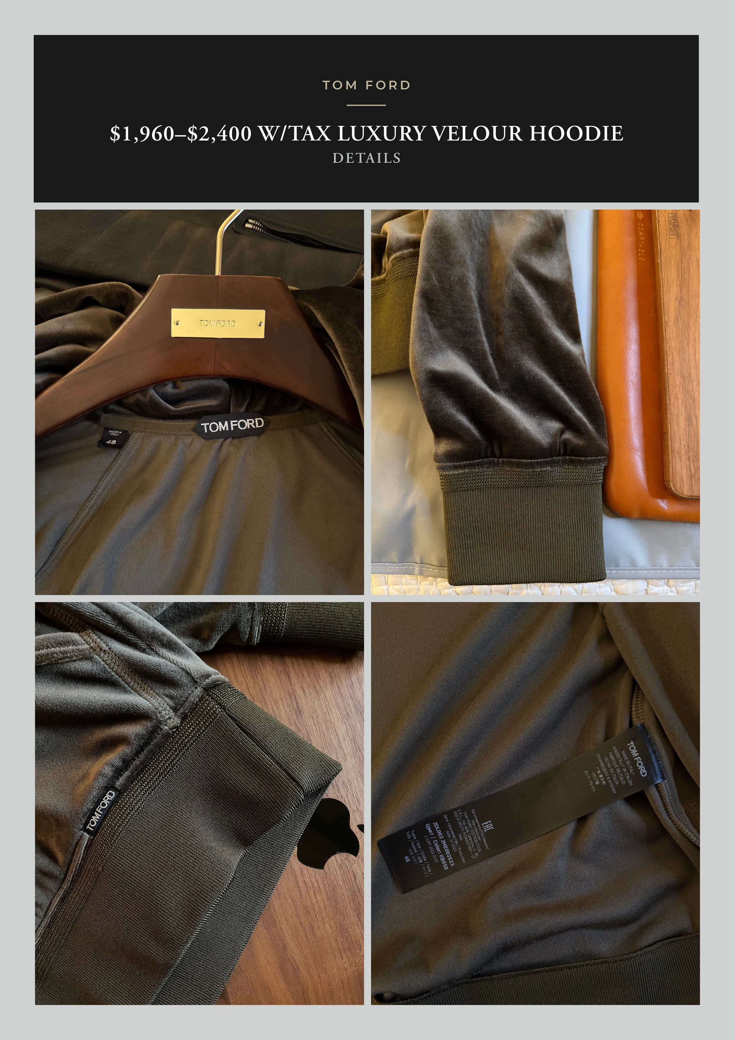 Tom Ford Best Dressed $1,850 w/Tax Velour Luxury Double Zip Hoodie Size US M / EU 48-50 / 2 - 21 Thumbnail
