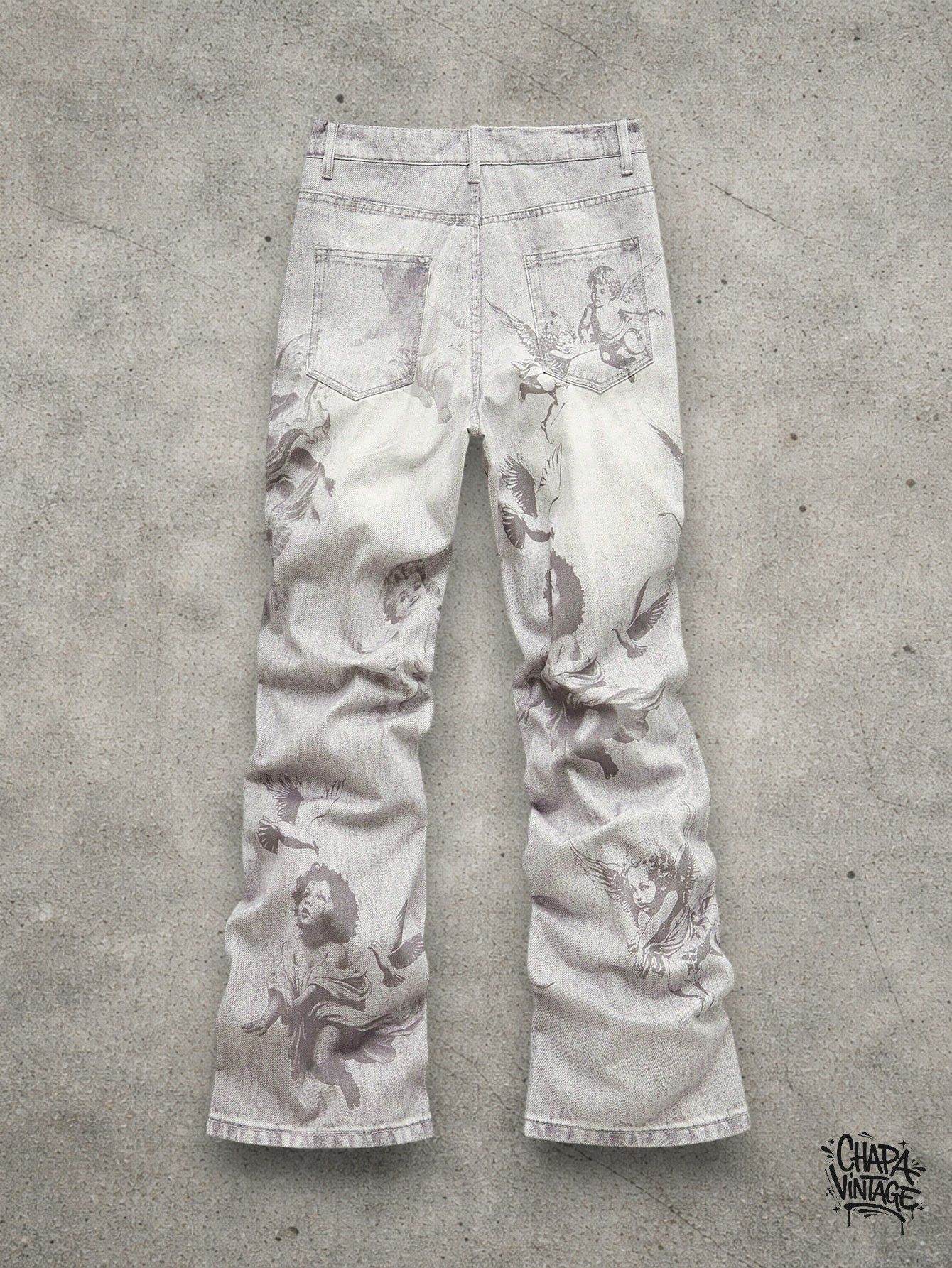 Japanese Brand Slim stacked graphic jeans Size US 32 / EU 48 - 2 Thumbnail
